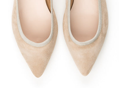 Beige Suede Pointed Toe Ballet Flats