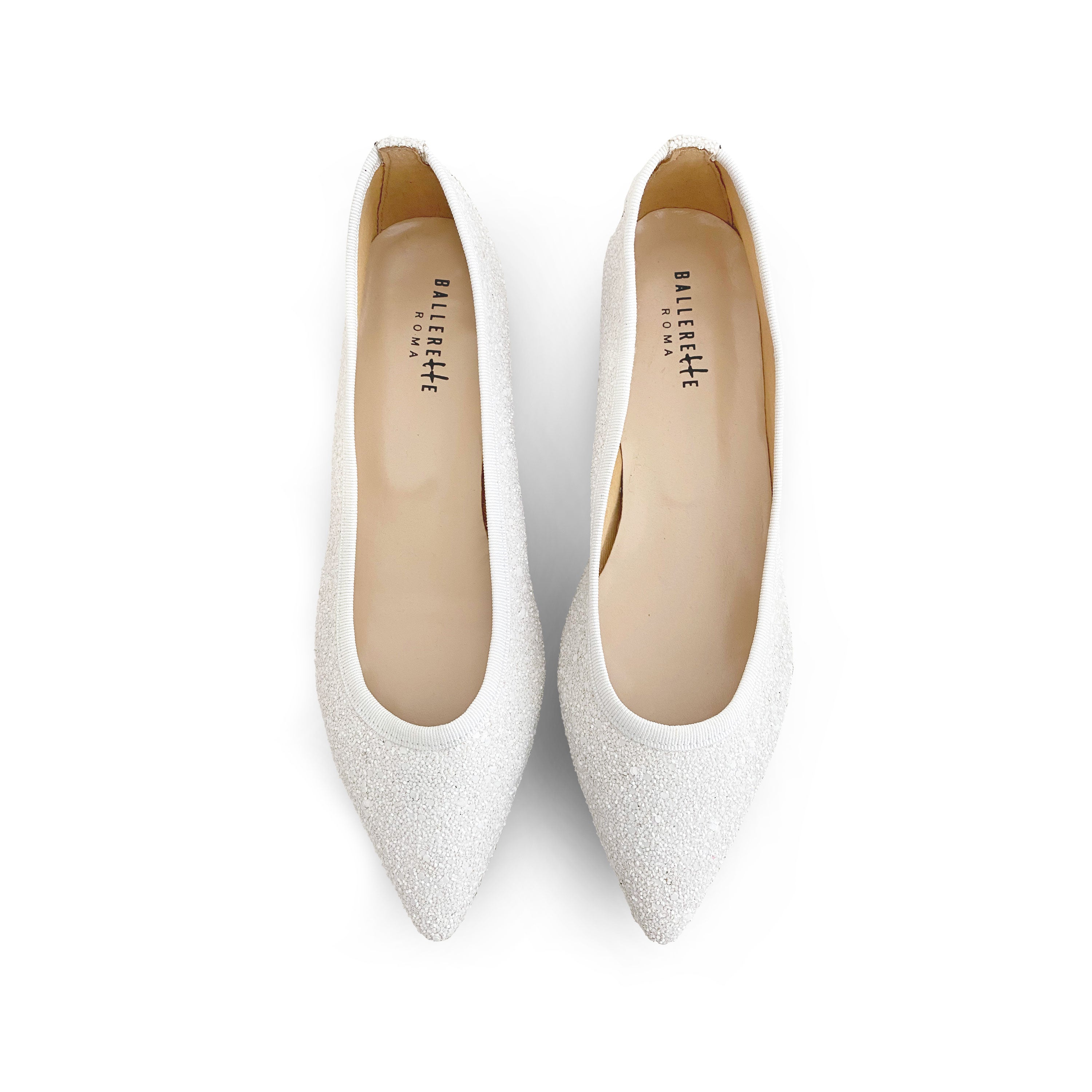 White glitter pointed toe ballet flats