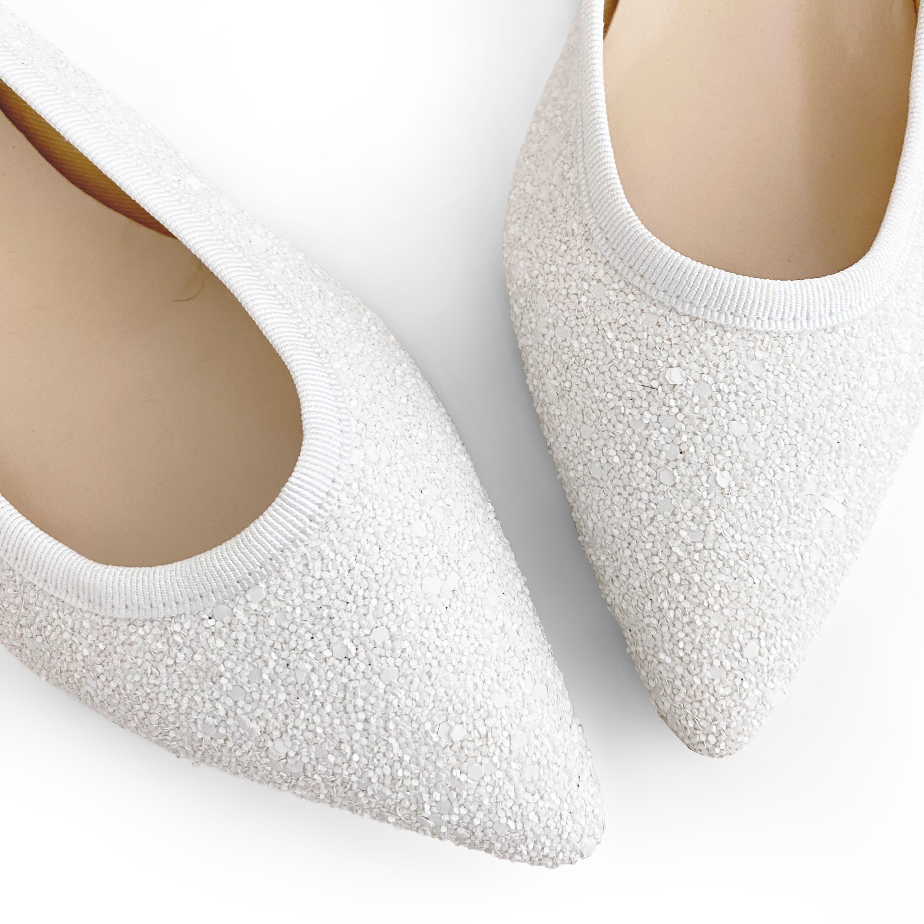 White glitter pointed toe ballet flats