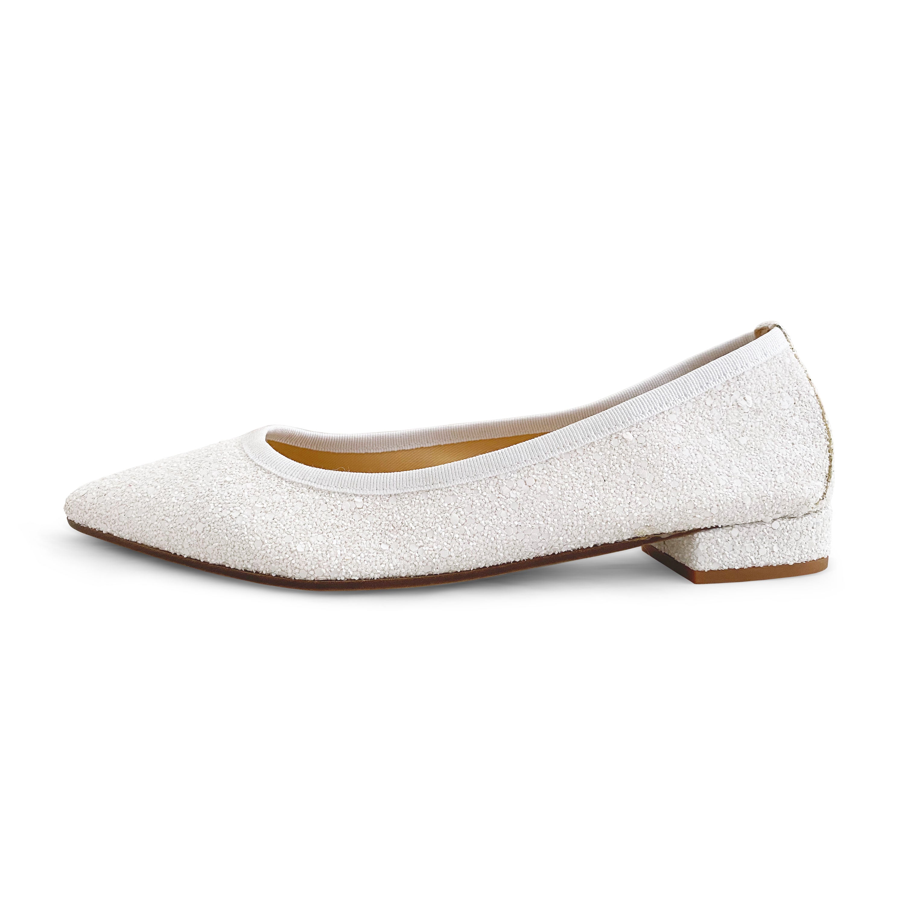 White glitter pointed toe ballet flats