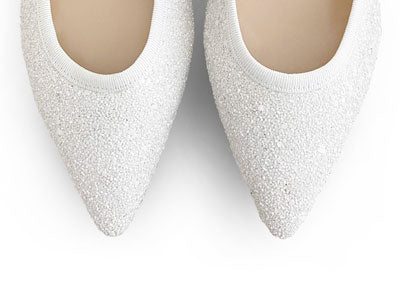 White glitter pointed toe ballet flats