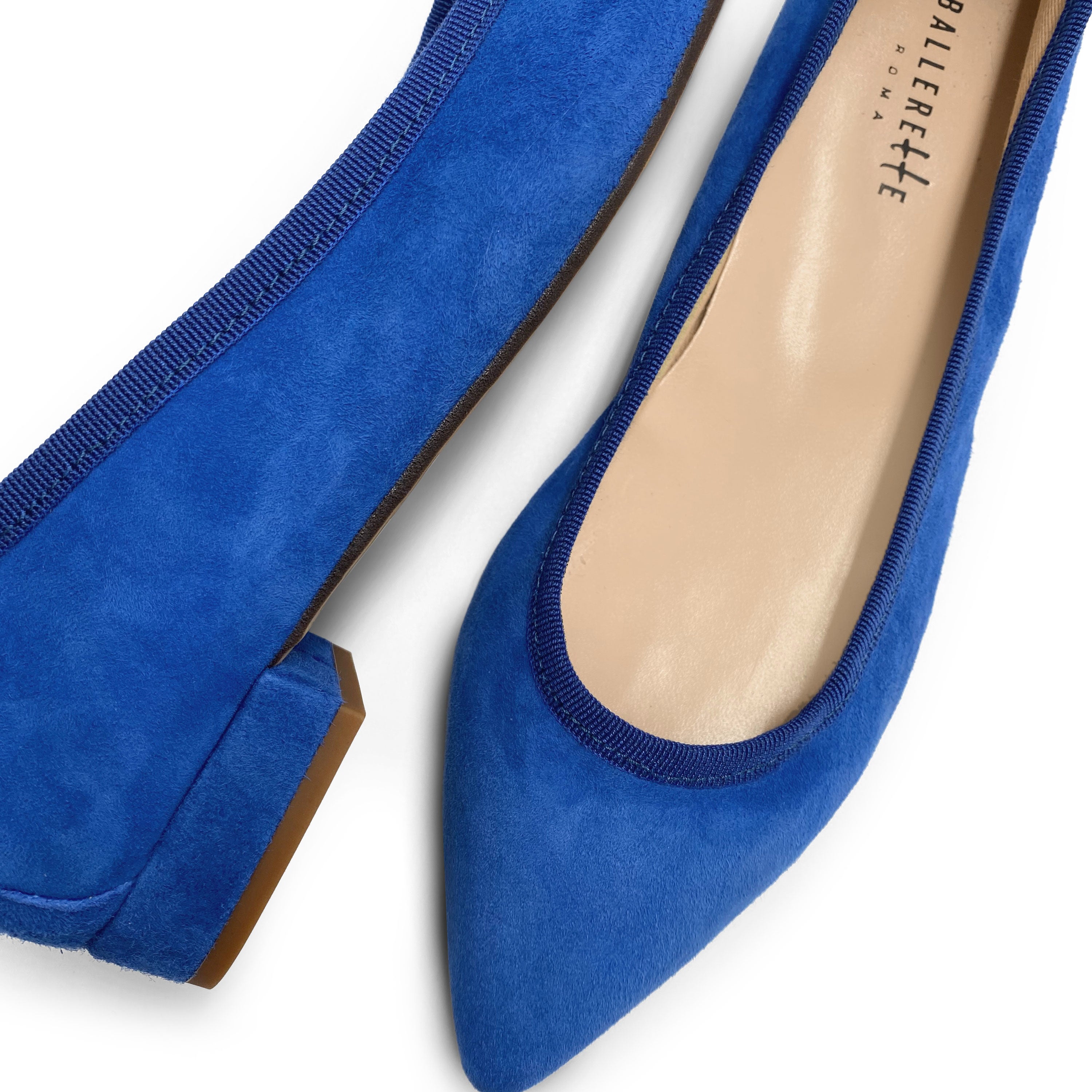 Pointed toe royal blue suede ballet flats