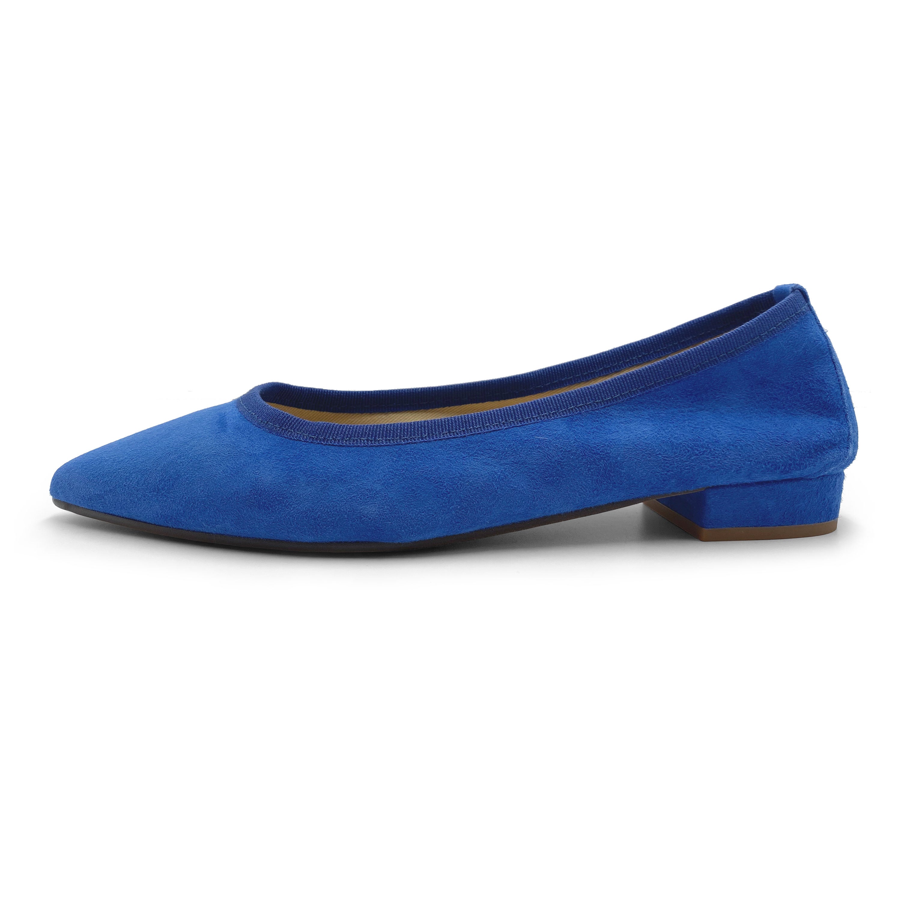 Pointed toe royal blue suede ballet flats