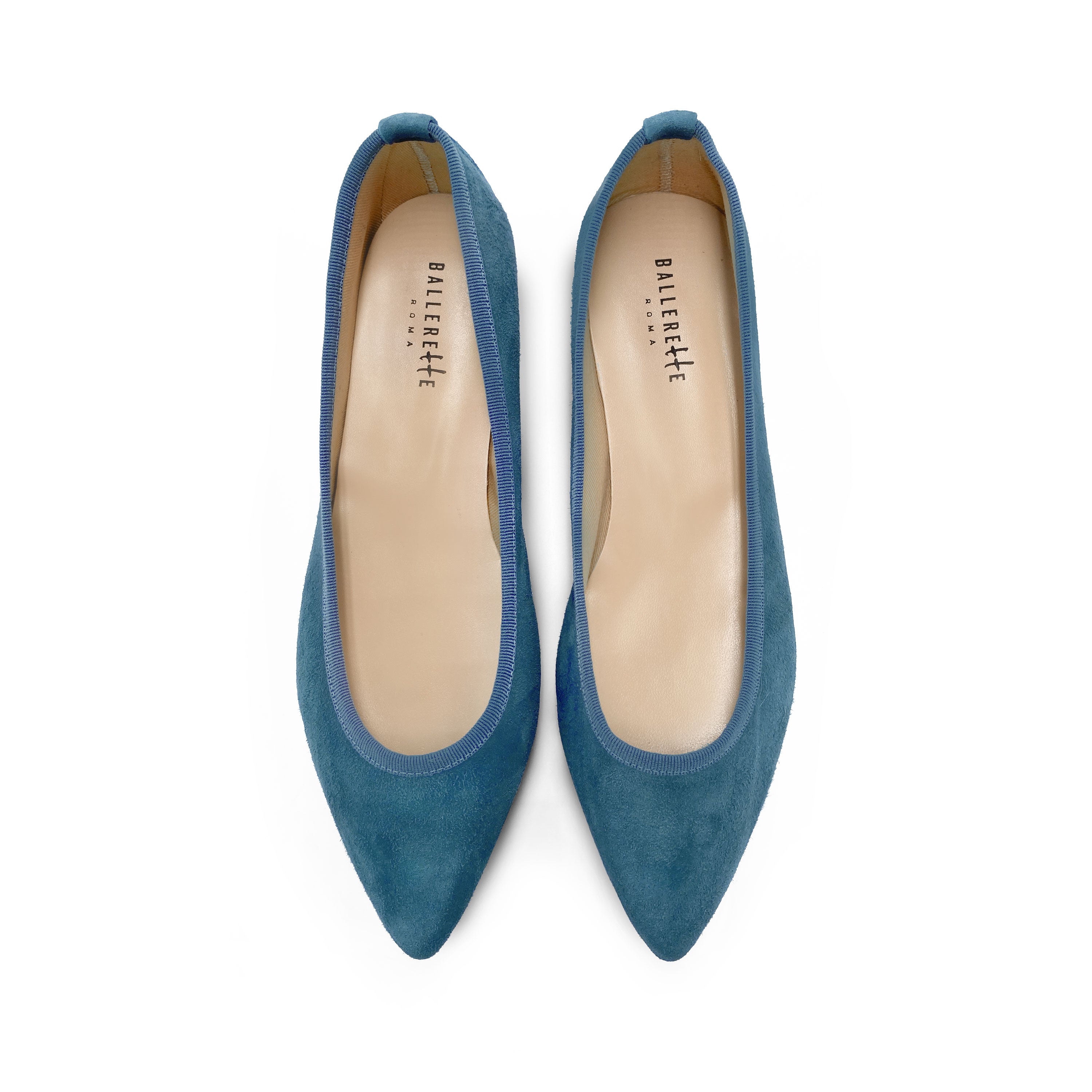 Pointed toe cerulean suede ballet flats