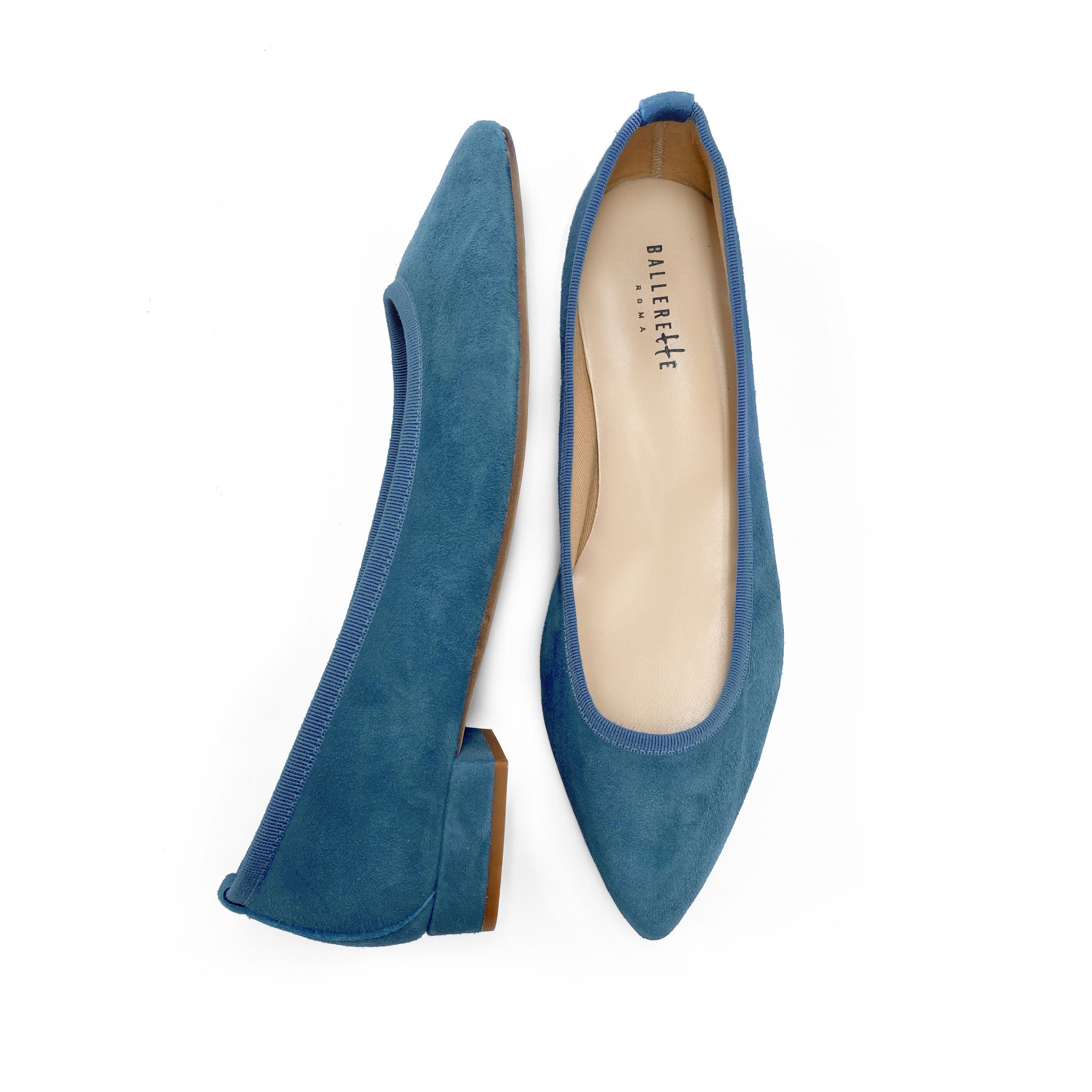 Pointed toe cerulean suede ballet flats