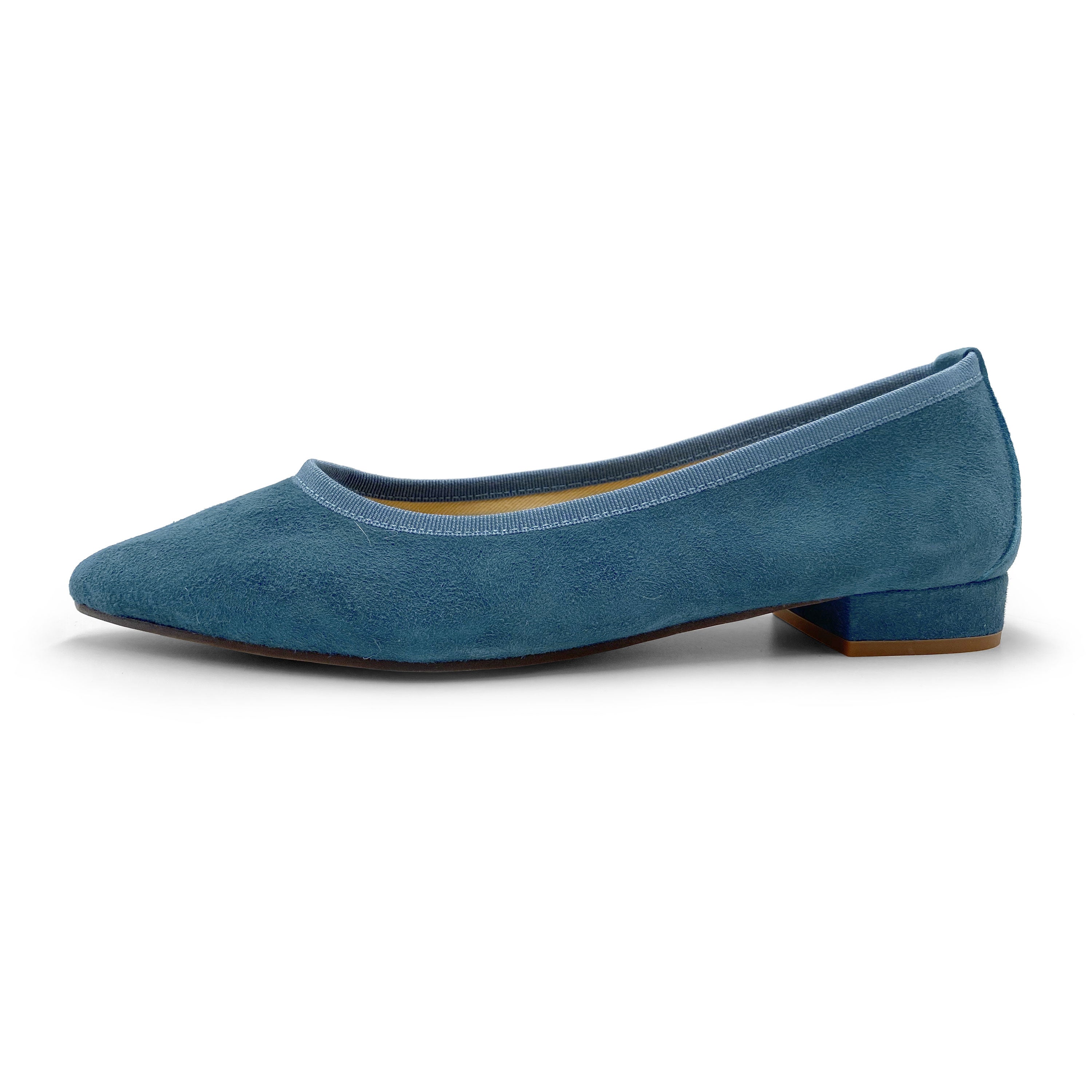 Pointed toe cerulean suede ballet flats