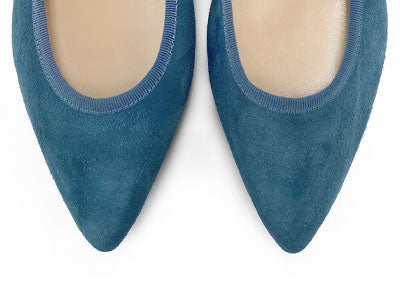 Pointed toe cerulean suede ballet flats