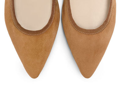 Pointed toe tan suede ballet flats