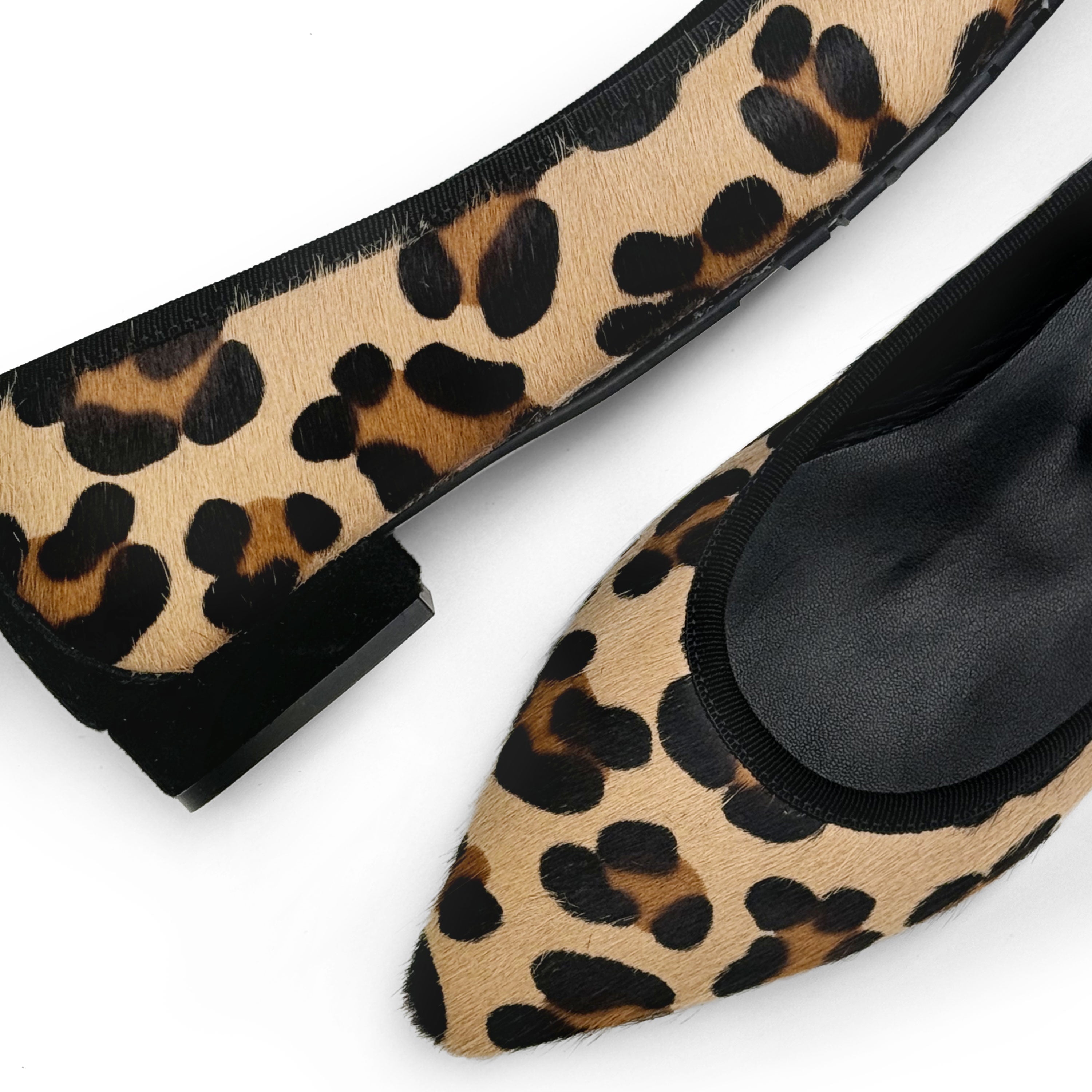 Animalier calf hair pointed toe ballet flats