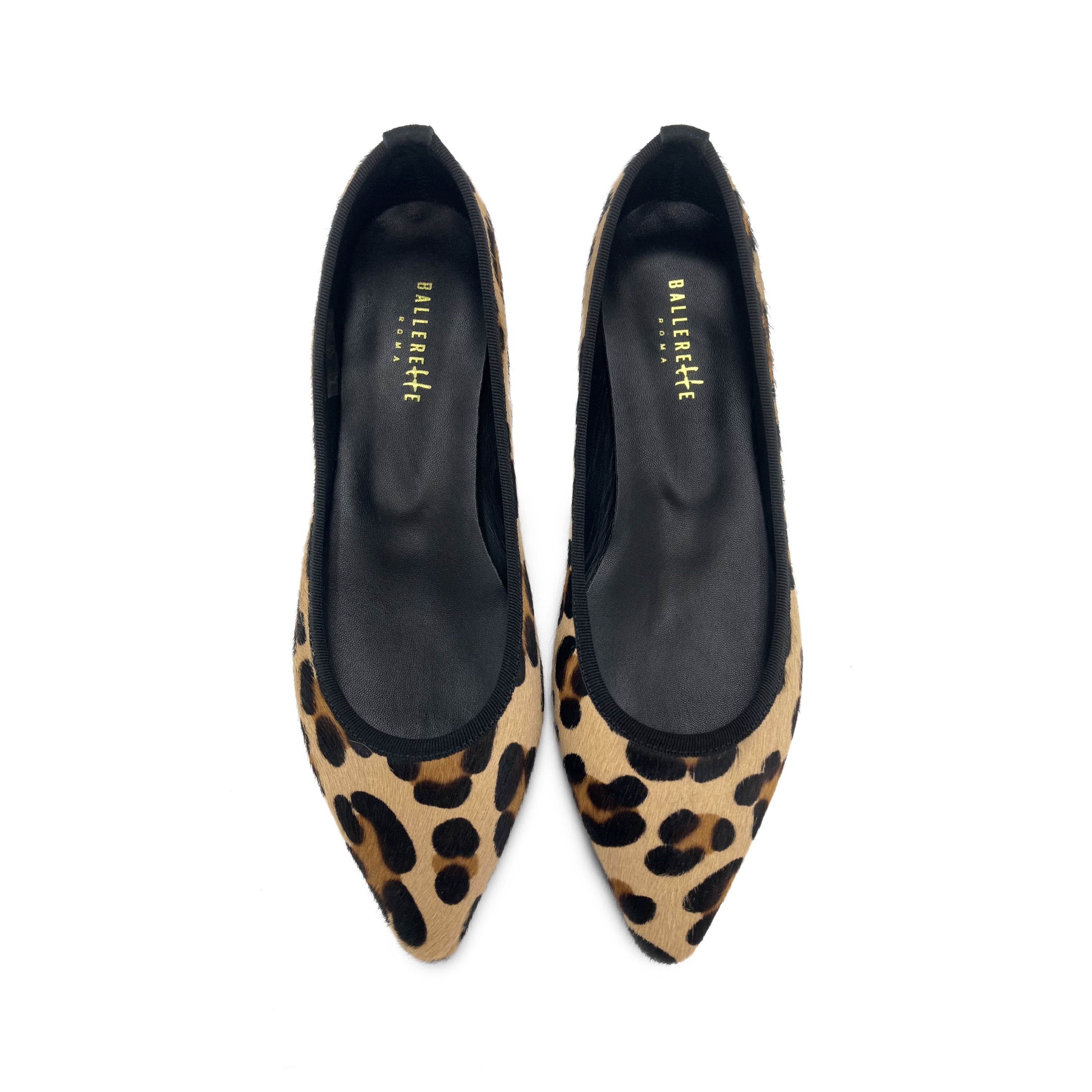 Animalier calf hair pointed toe ballet flats