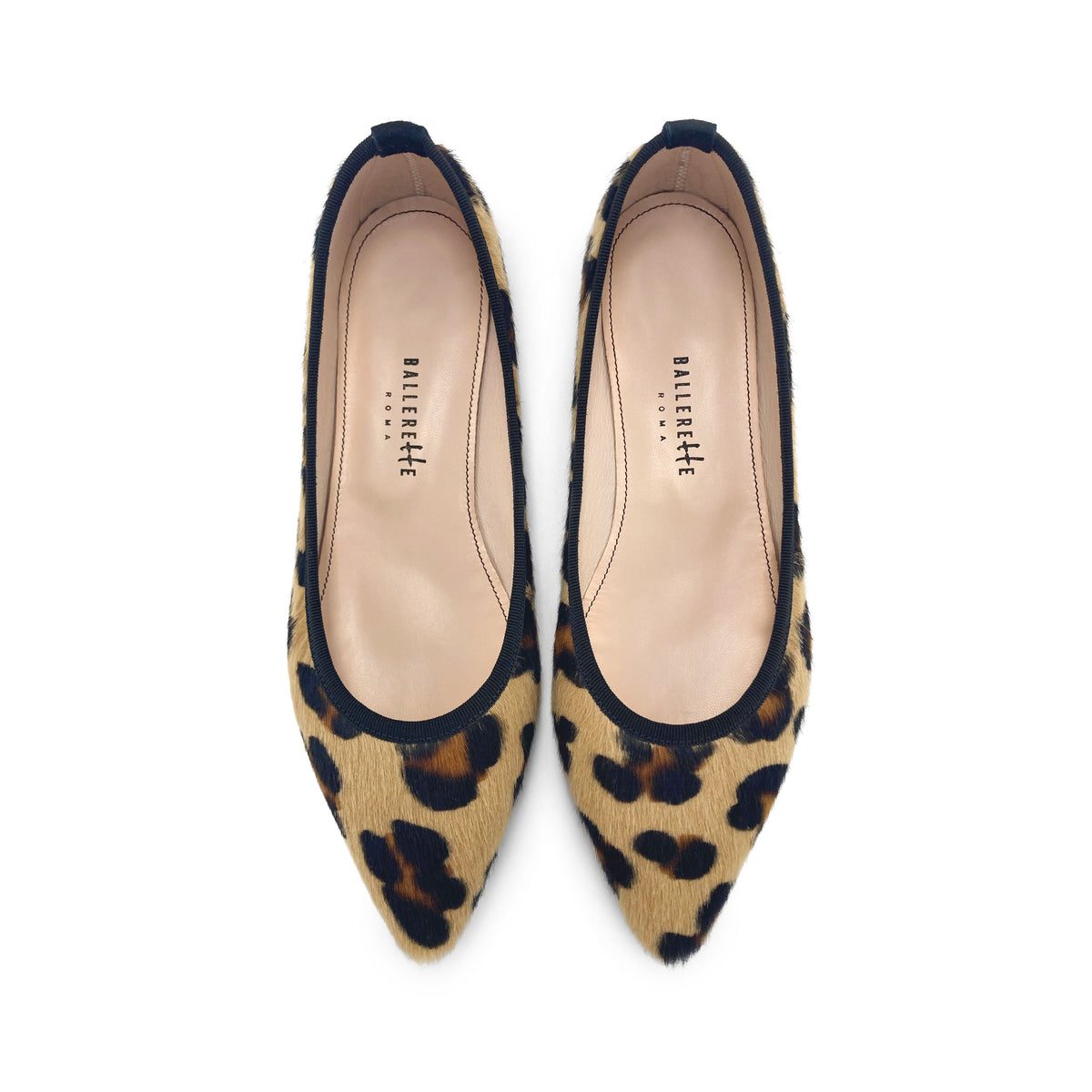 Animalier calf hair pointed toe ballet flats