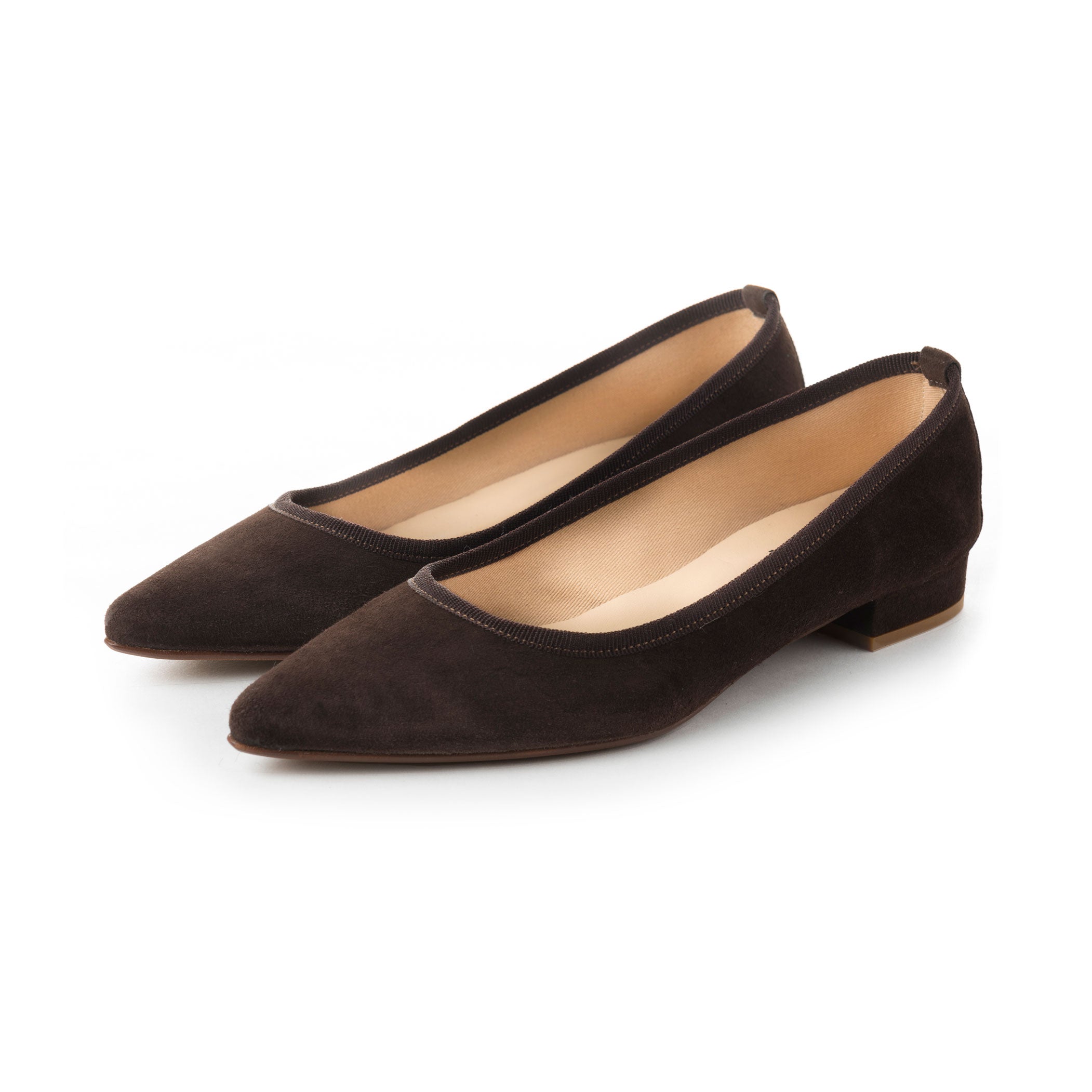 Pointed toe dark brown suede ballet flats