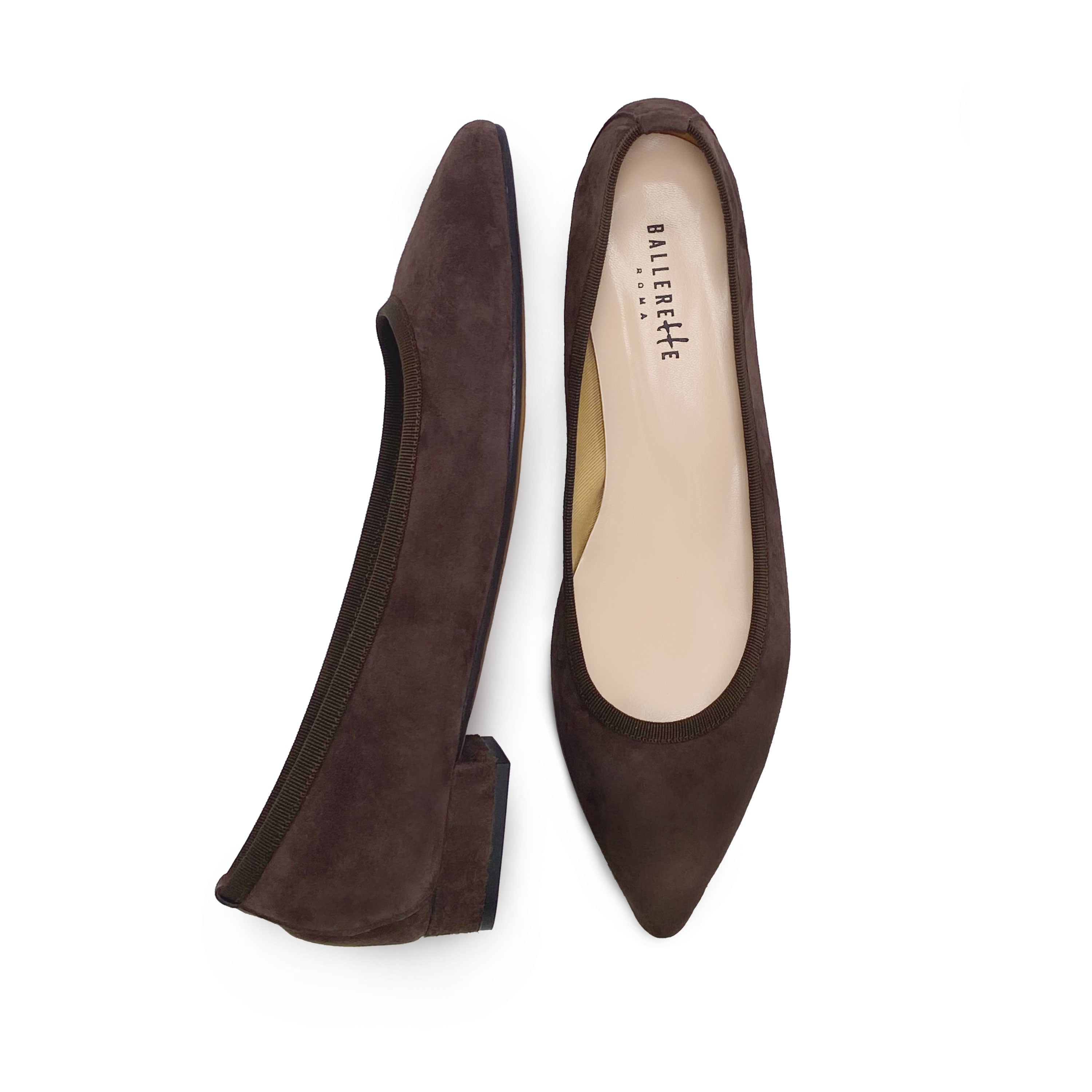 Pointed toe dark brown suede ballet flats