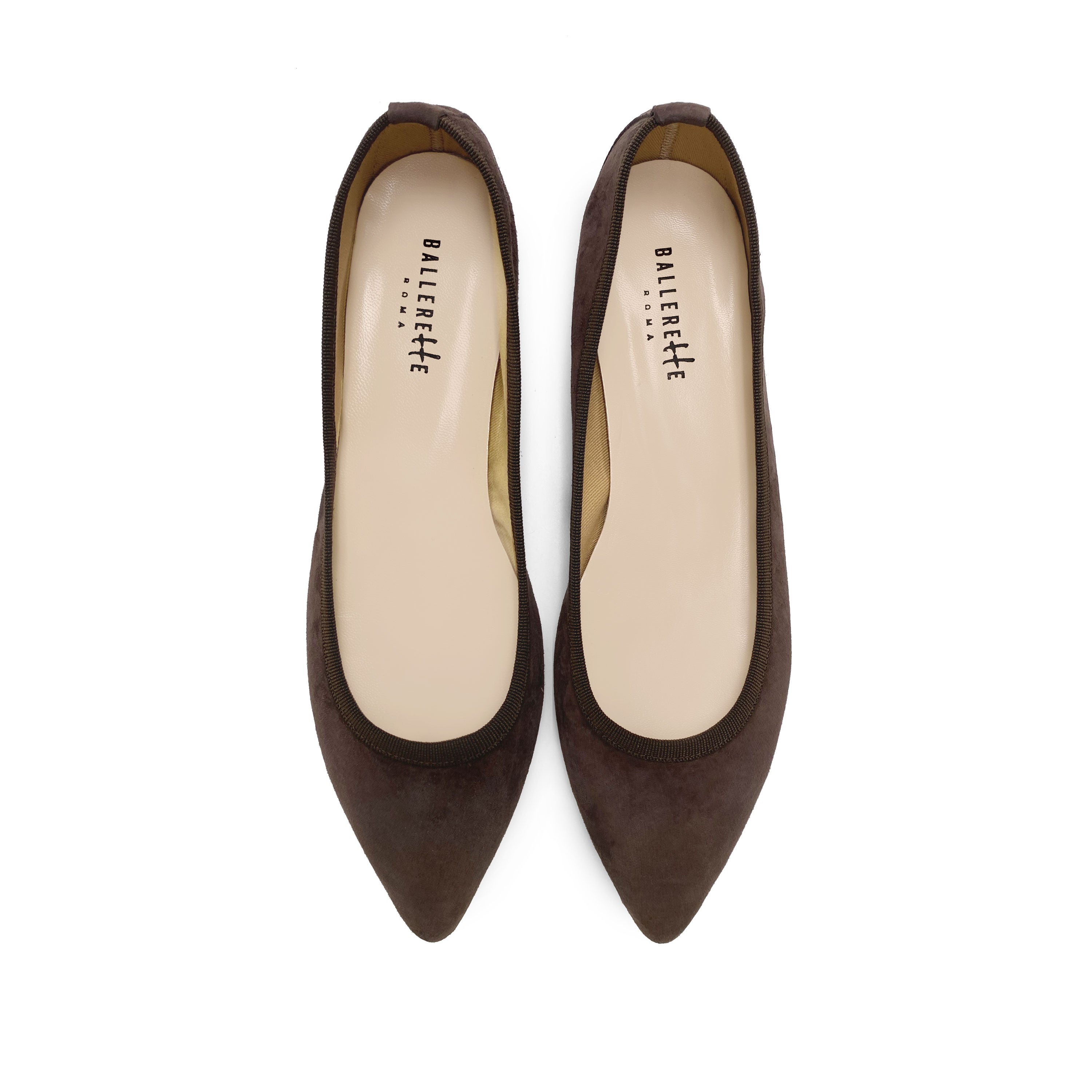 Pointed toe dark brown suede ballet flats