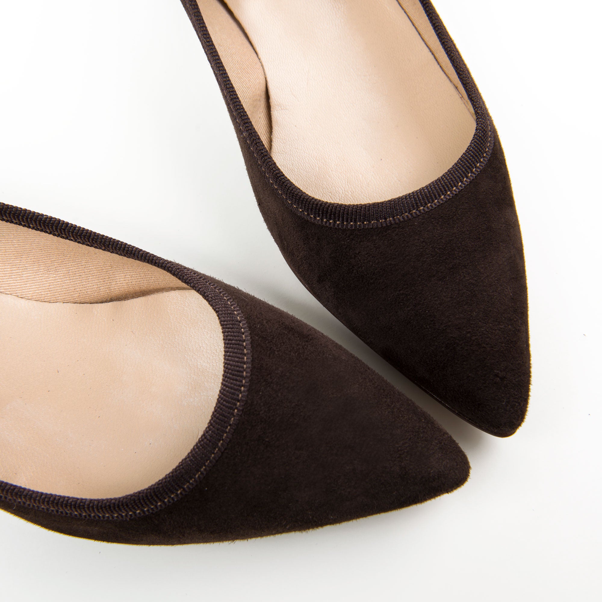 Pointed toe dark brown suede ballet flats