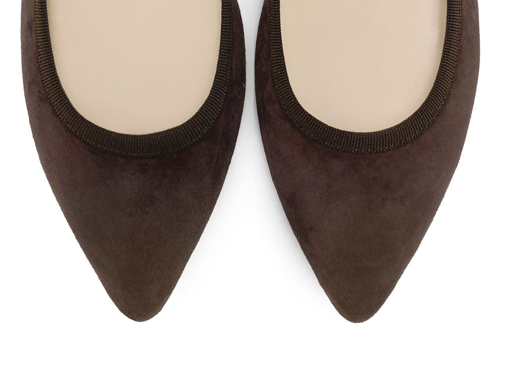 Pointed toe dark brown suede ballet flats