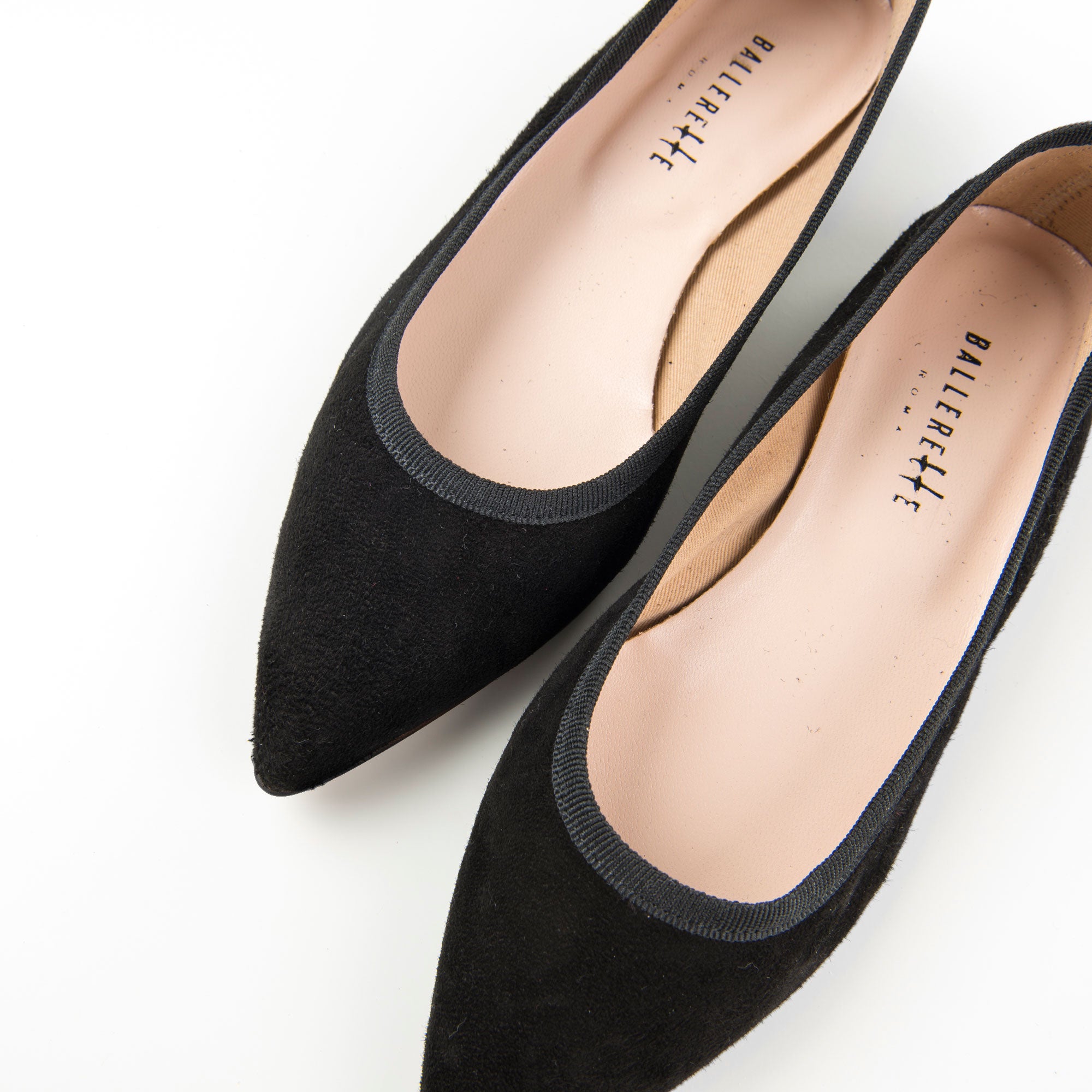 Pointed toe black suede ballet flats