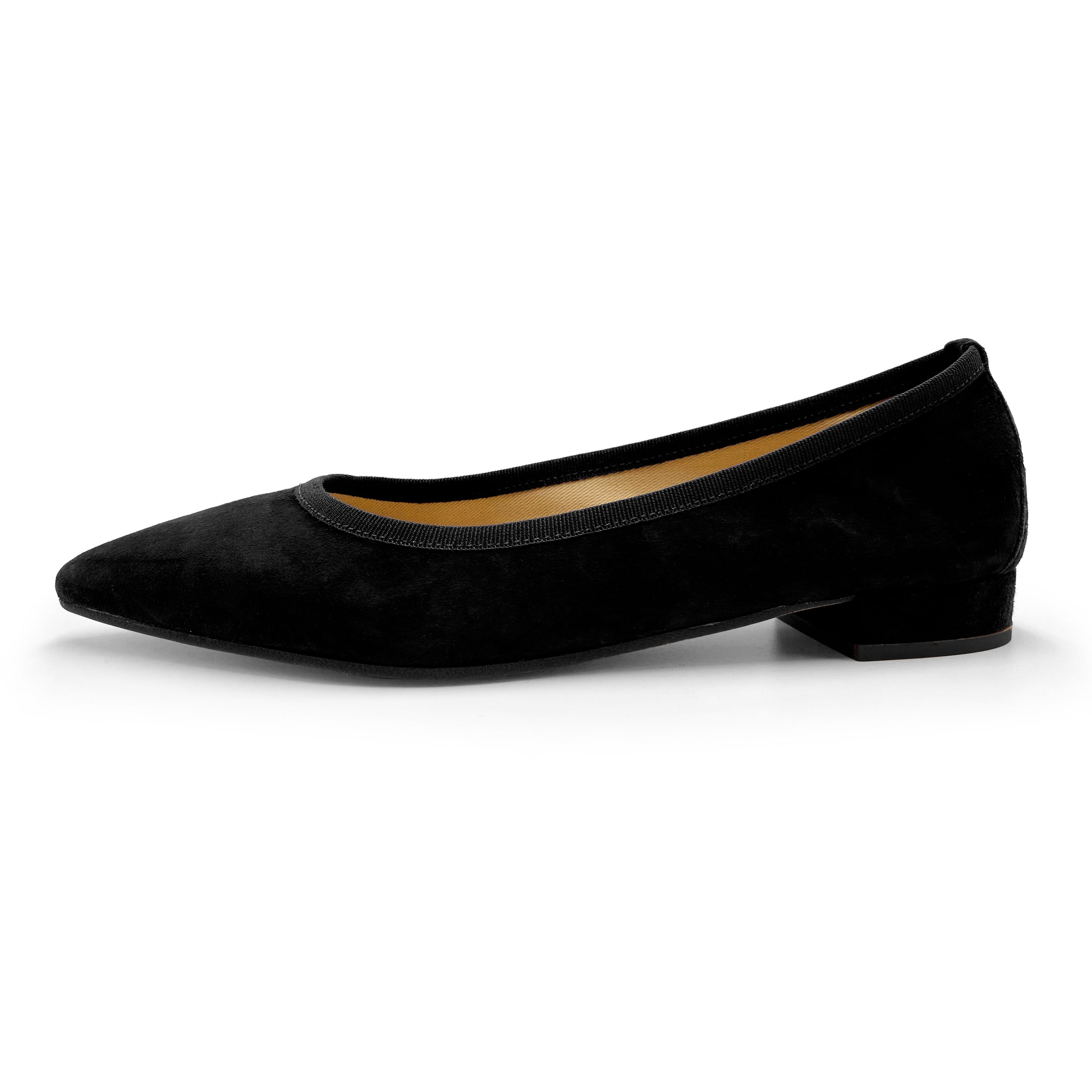 Pointed toe black suede ballet flats