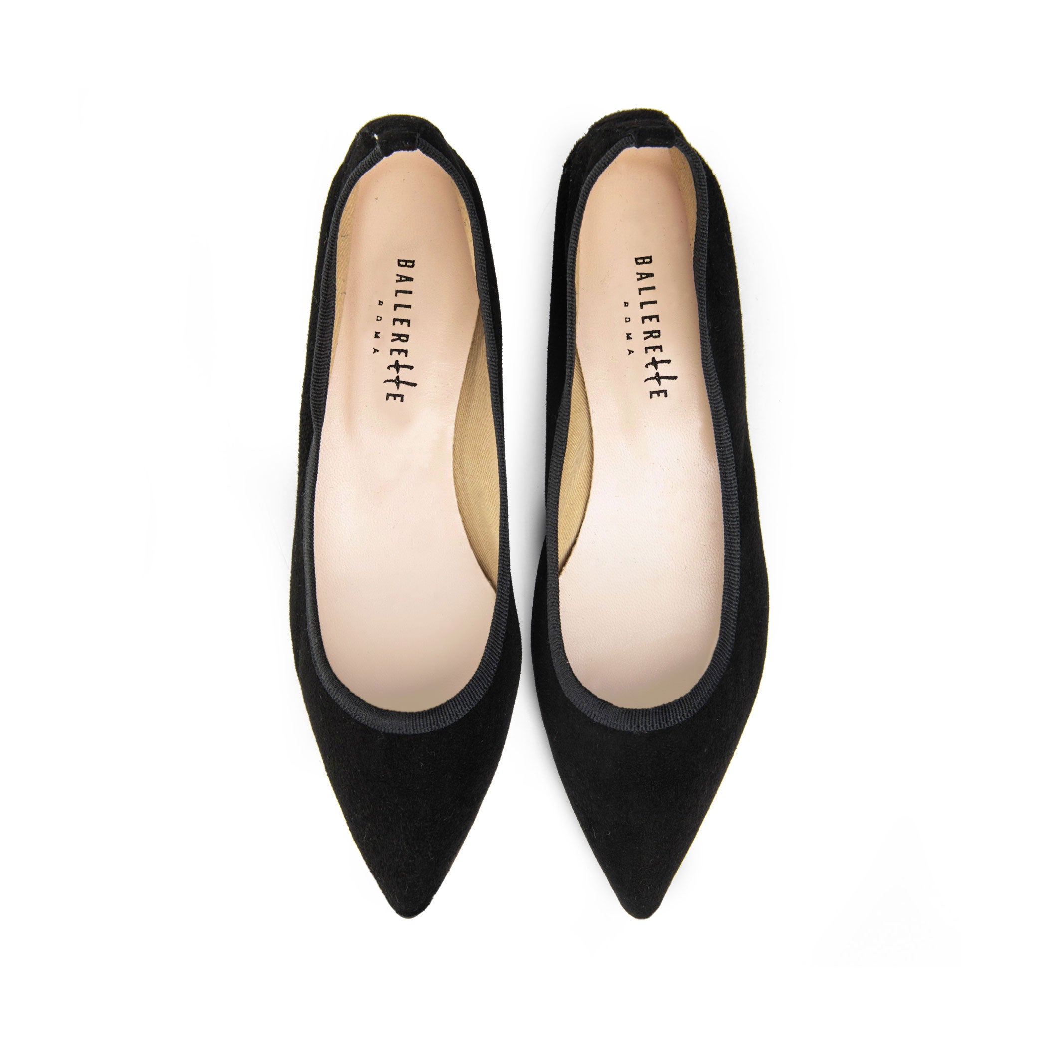 Pointed toe black suede ballet flats