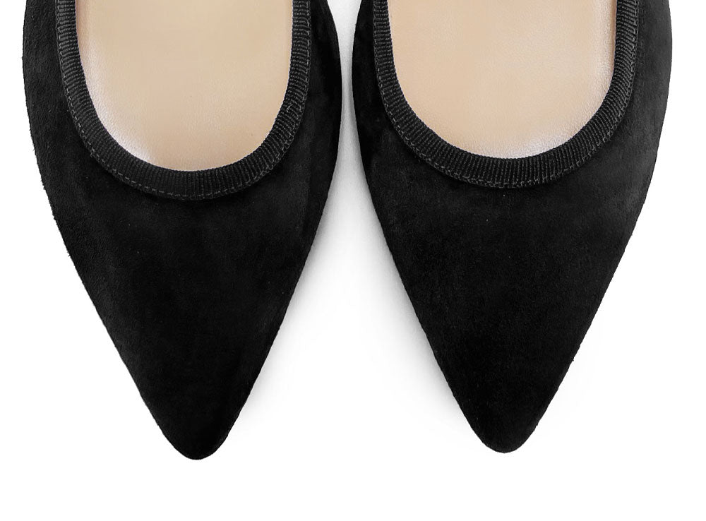 Pointed toe black suede ballet flats