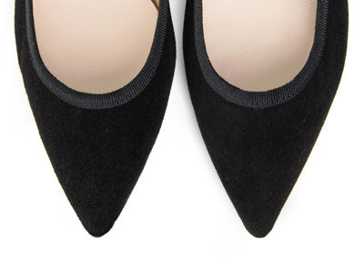 Pointed toe black suede ballet flats