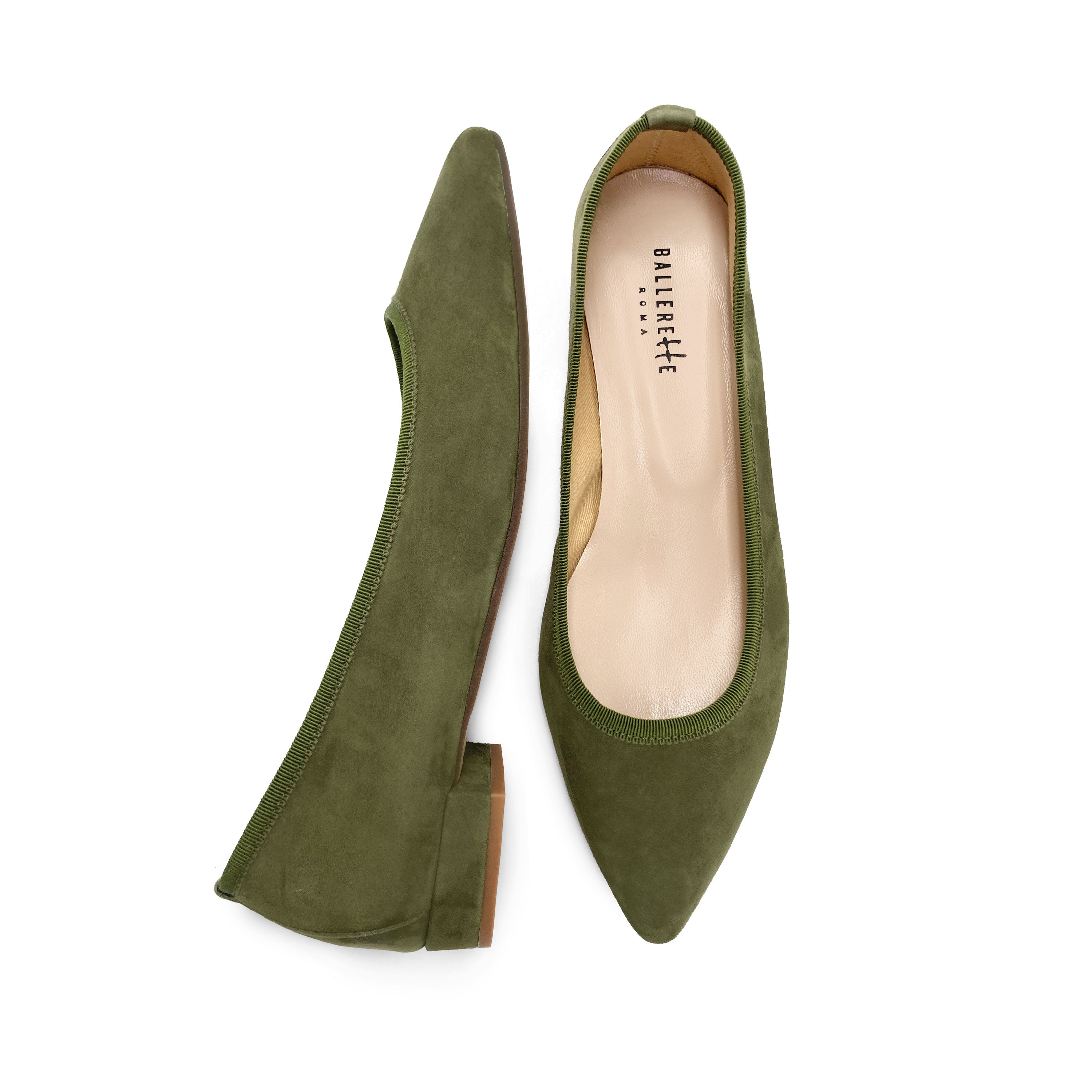 Olive Green Suede Pointed toe Ballet Flats