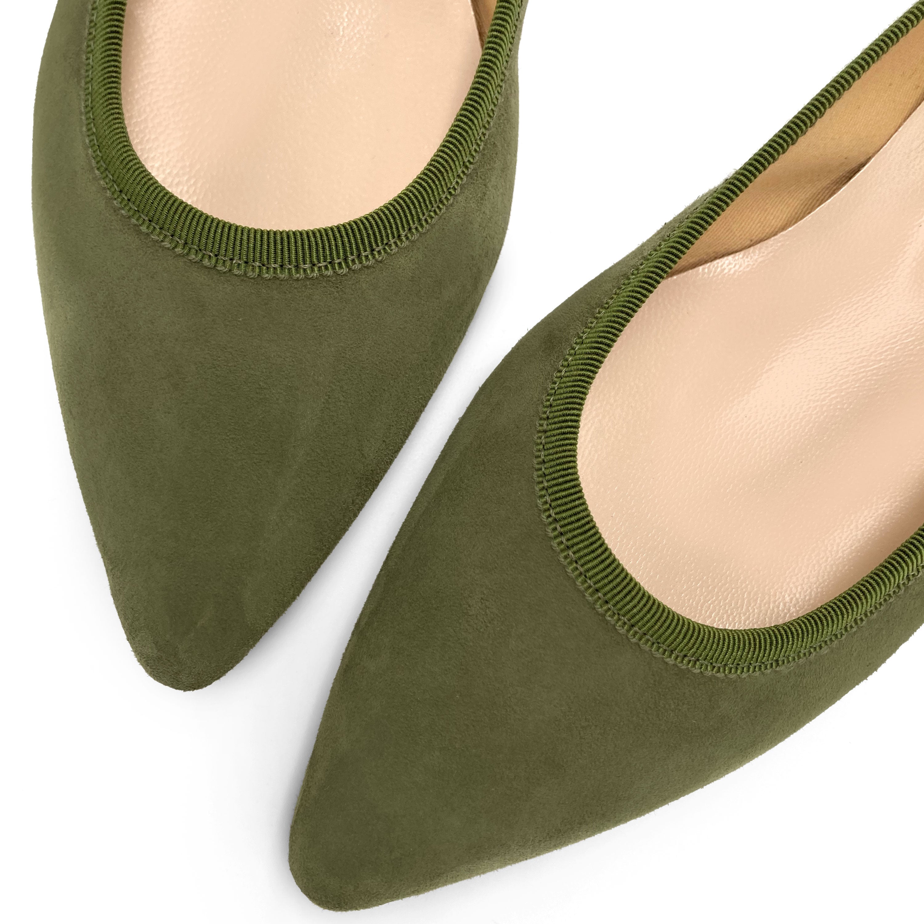 Olive Green Suede Pointed toe Ballet Flats