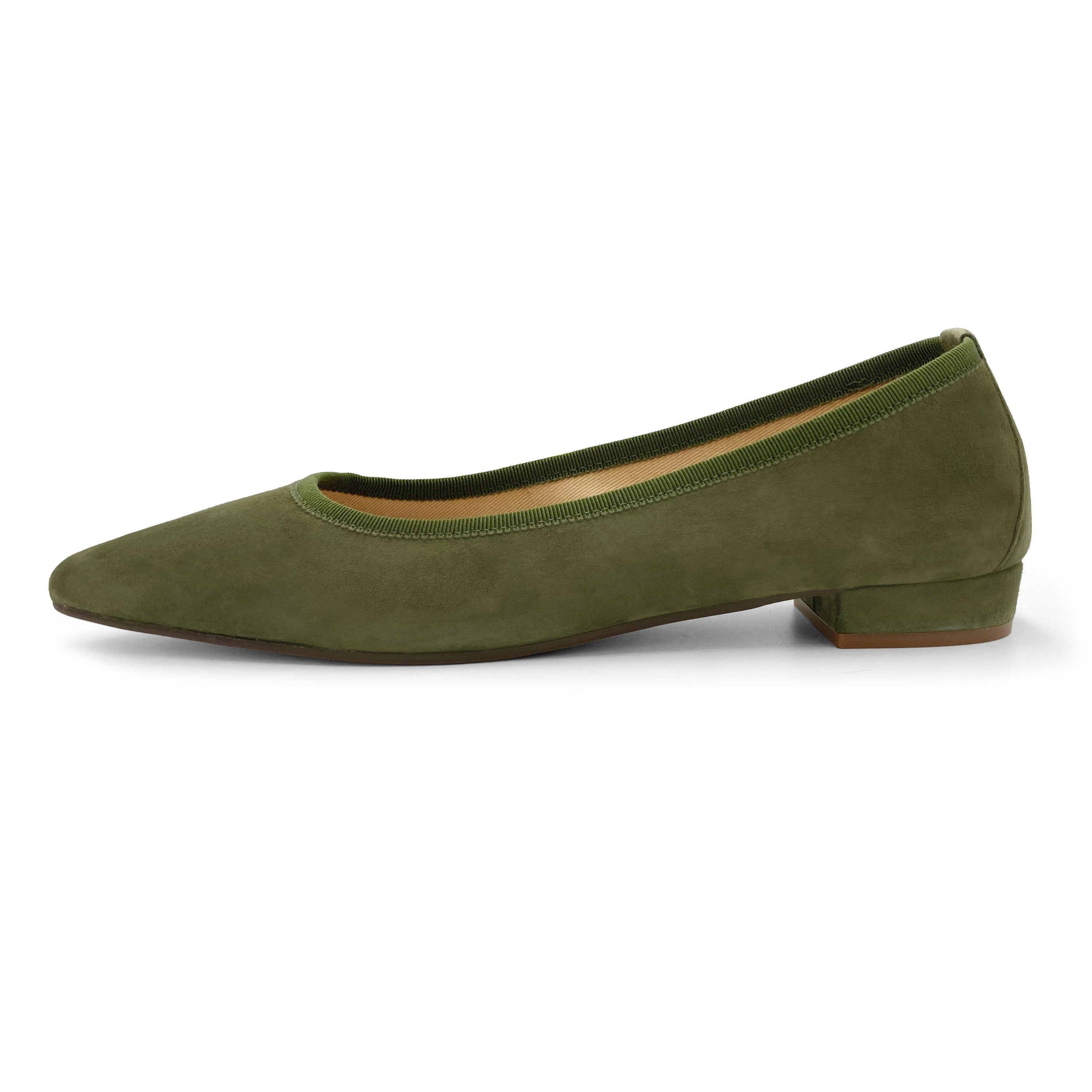 Olive Green Suede Pointed toe Ballet Flats