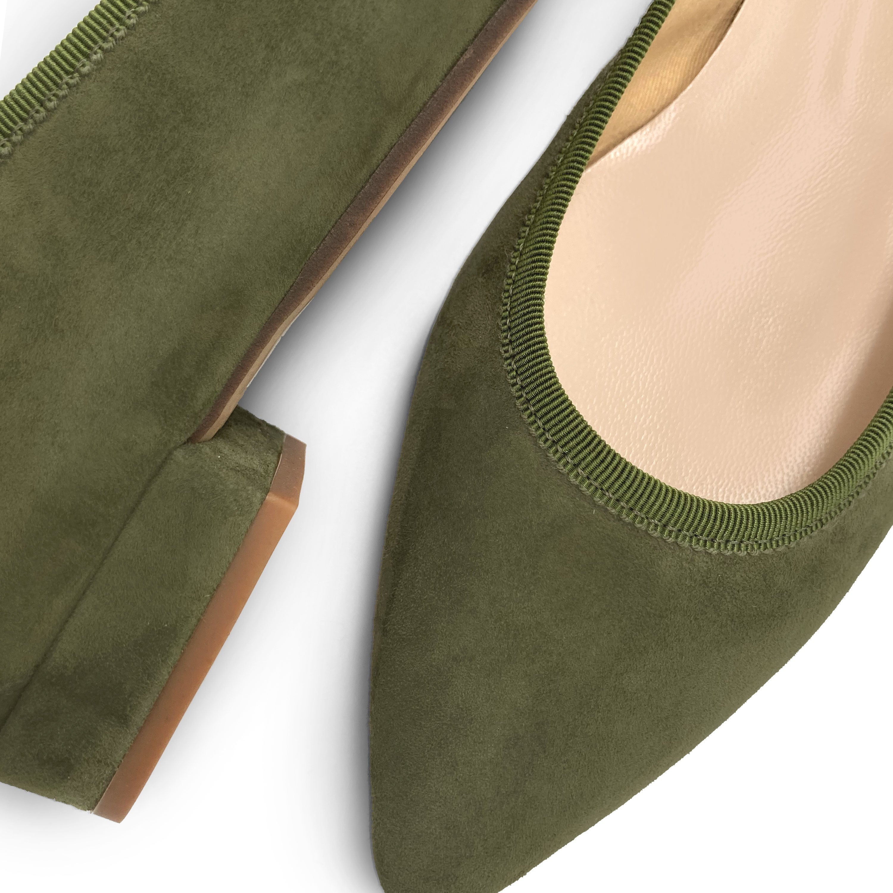 Olive Green Suede Pointed toe Ballet Flats