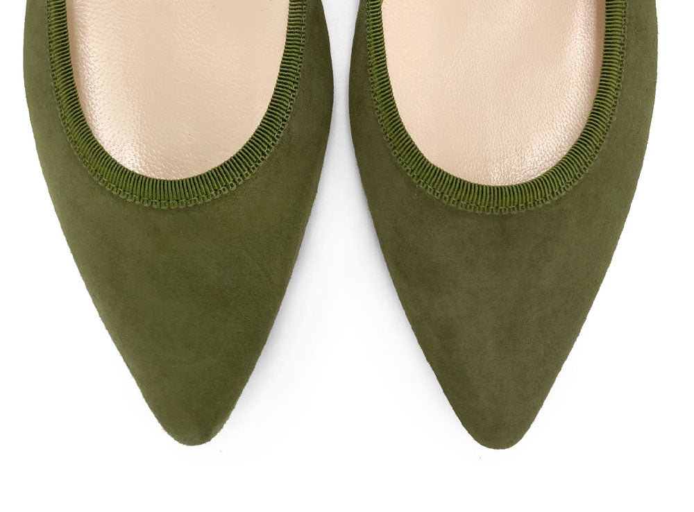 Olive Green Suede Pointed toe Ballet Flats