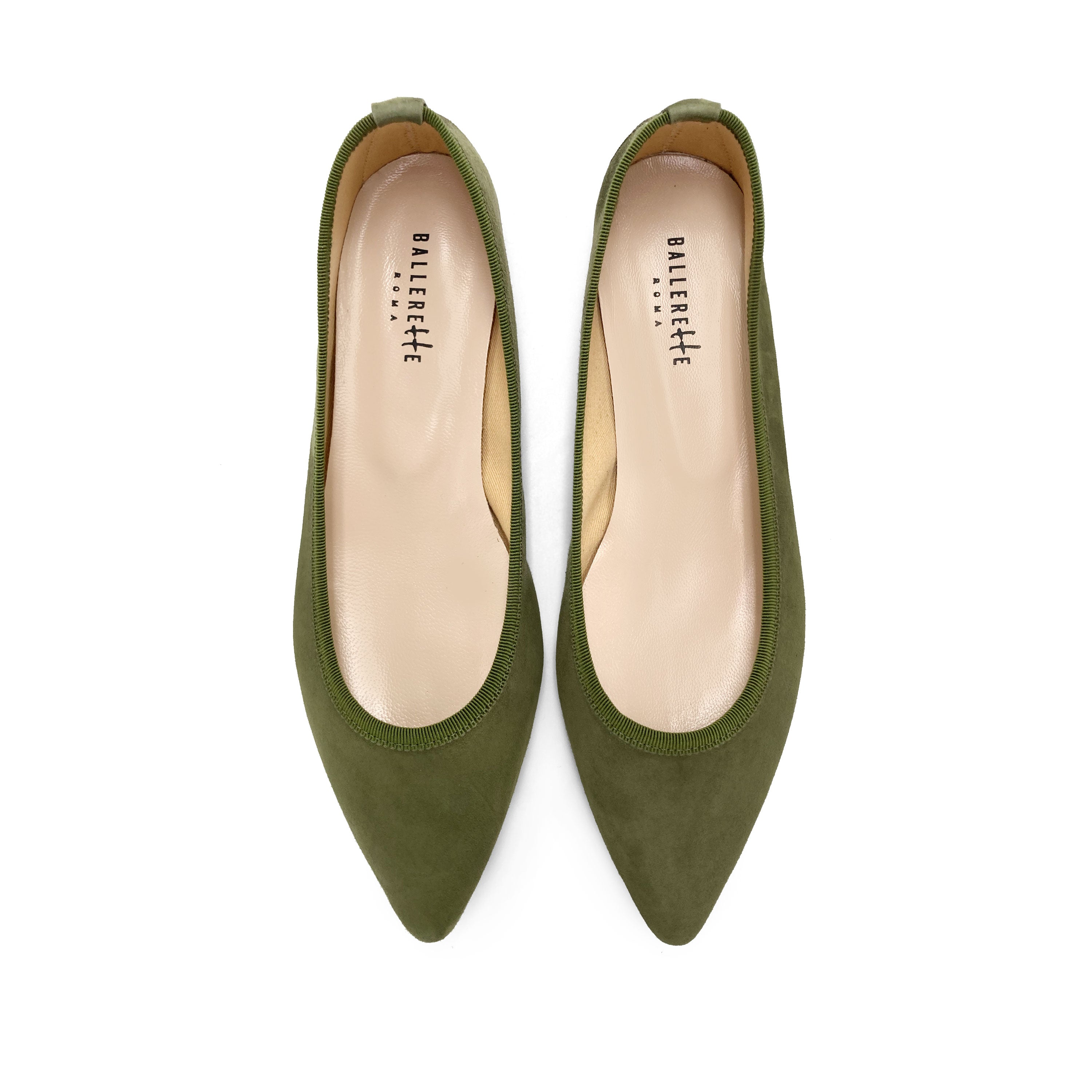 Olive Green Suede Pointed toe Ballet Flats