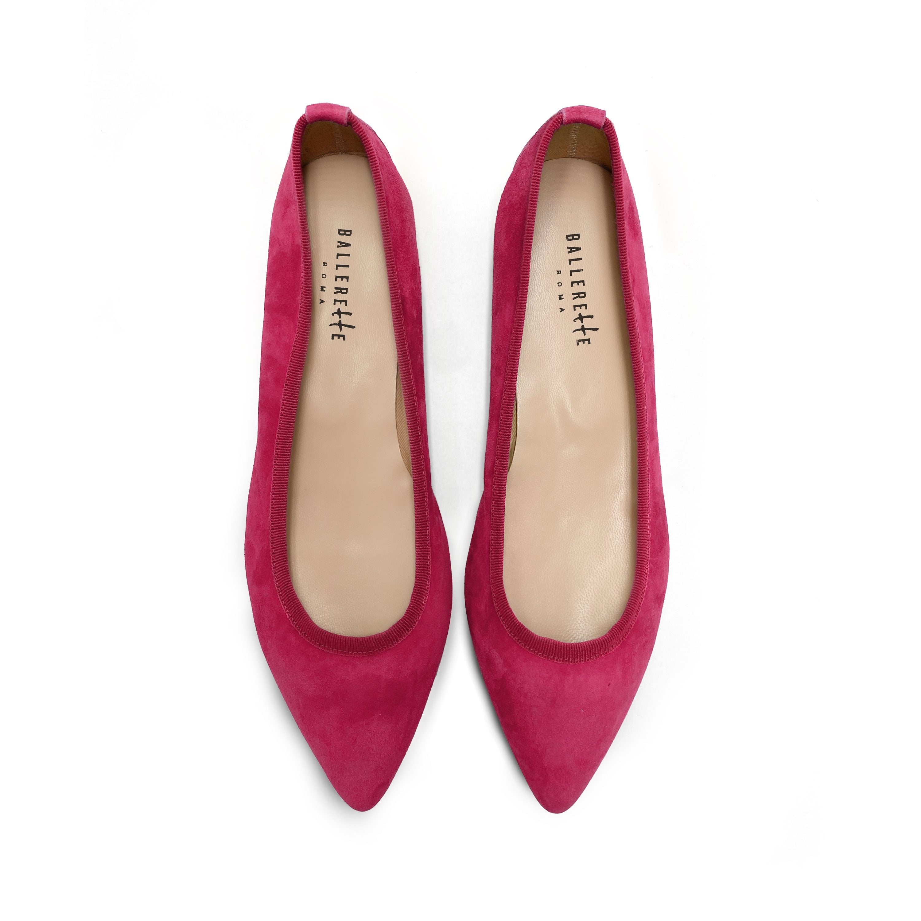 Pointed toe plum suede ballet flats