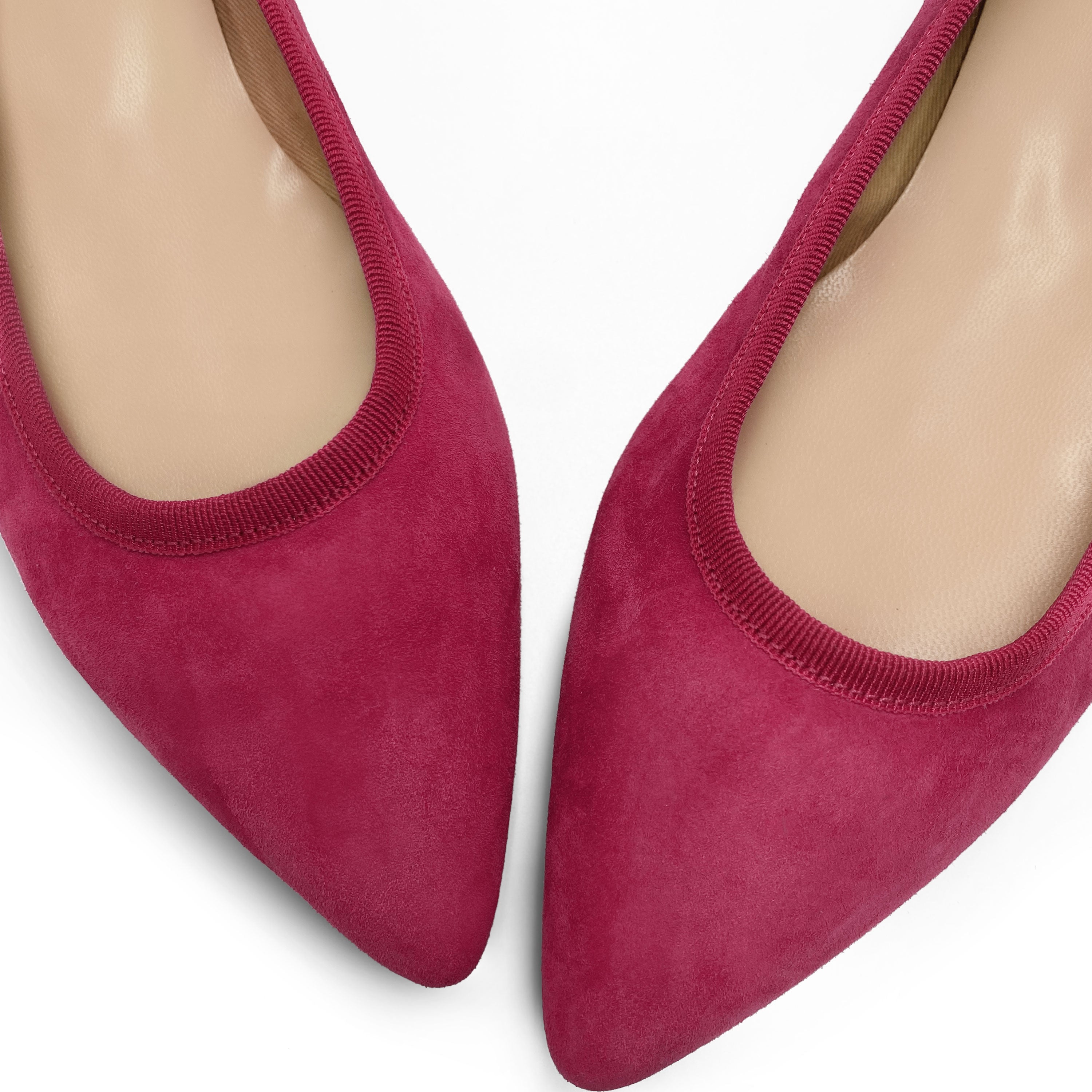 Pointed toe plum suede ballet flats