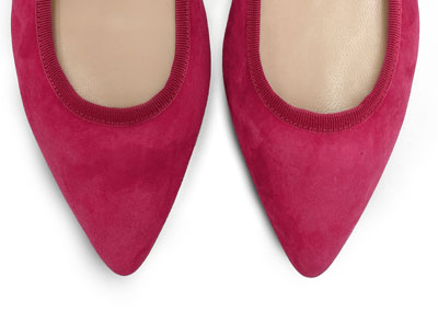 Pointed toe plum suede ballet flats