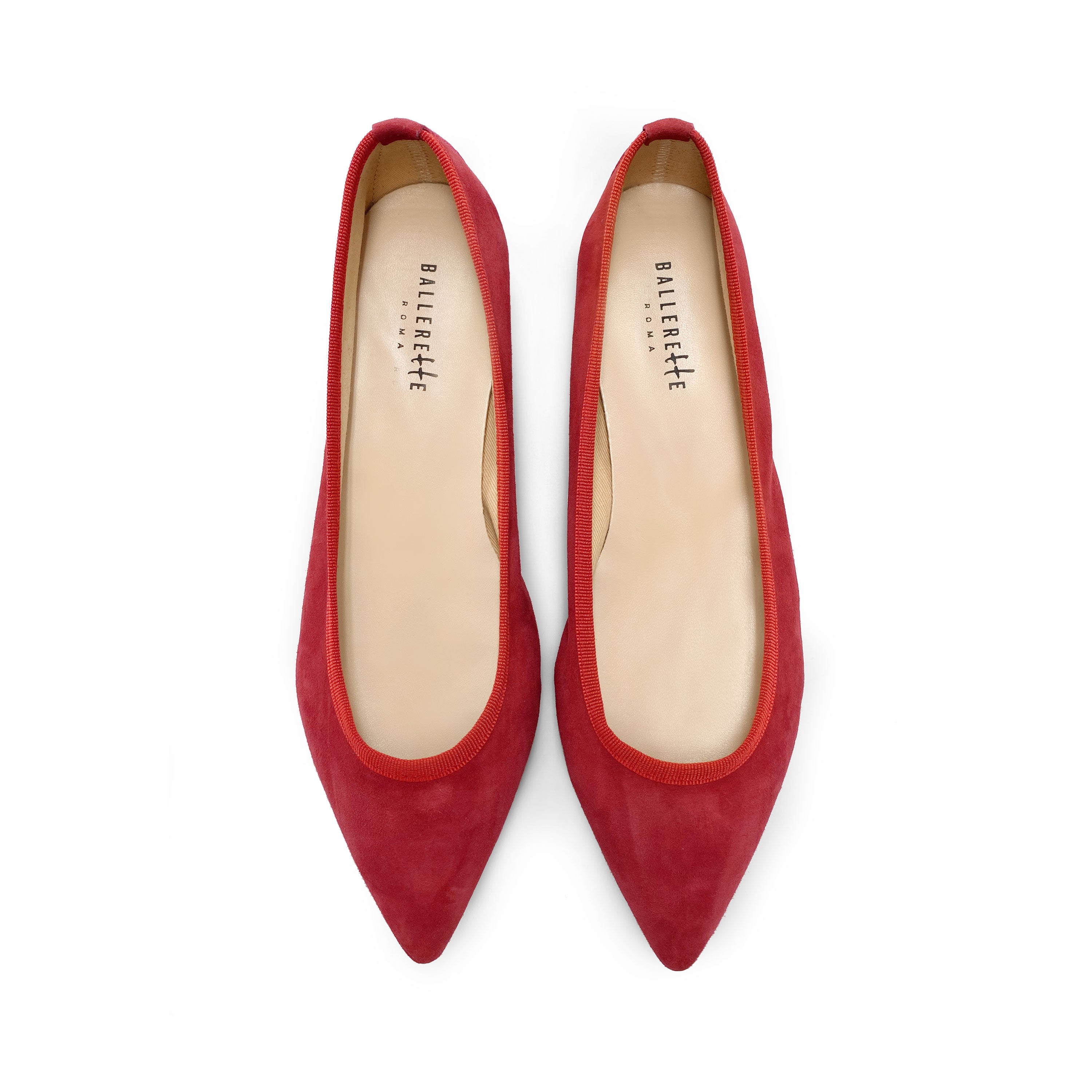 Pointed toe red suede ballet flats