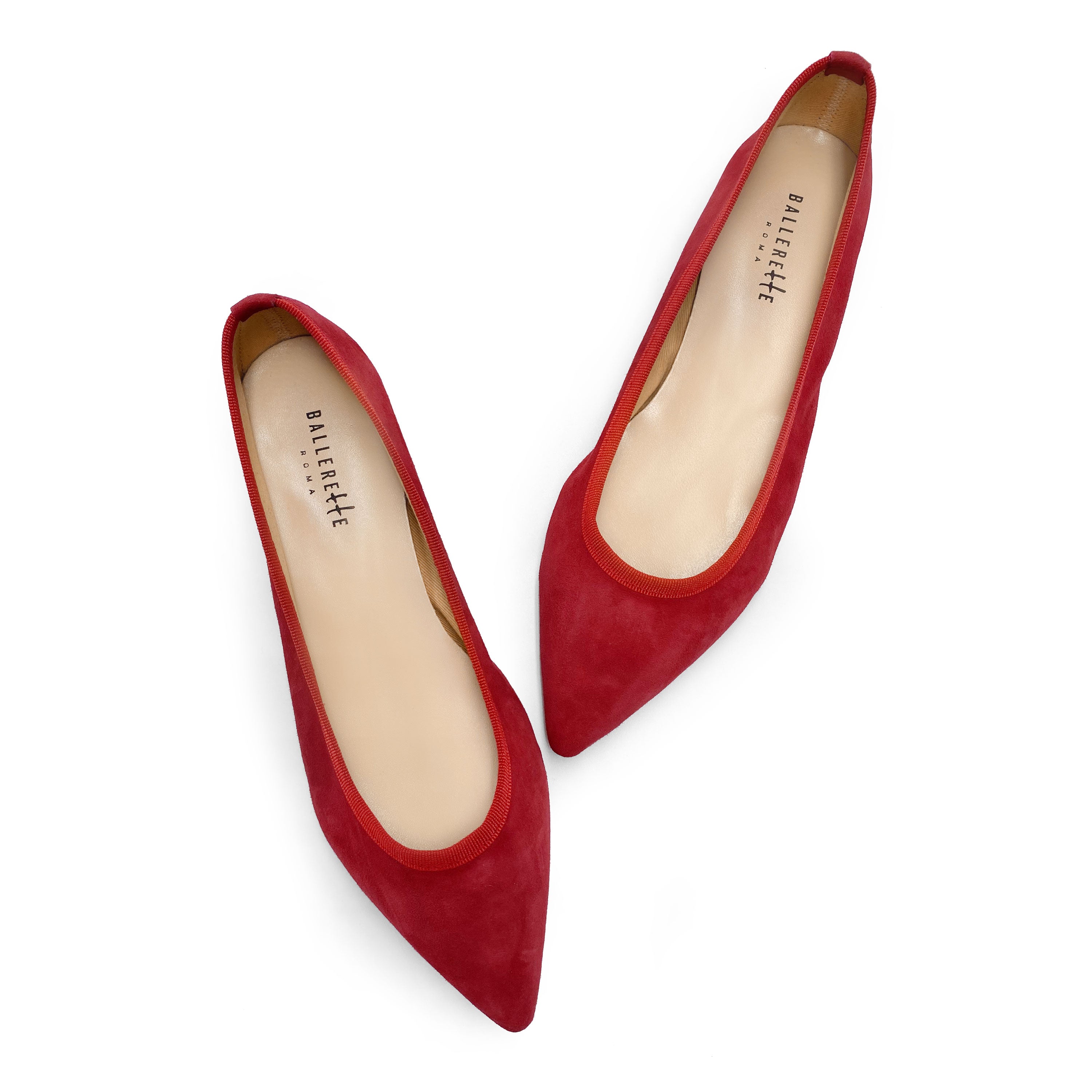 Pointed toe red suede ballet flats