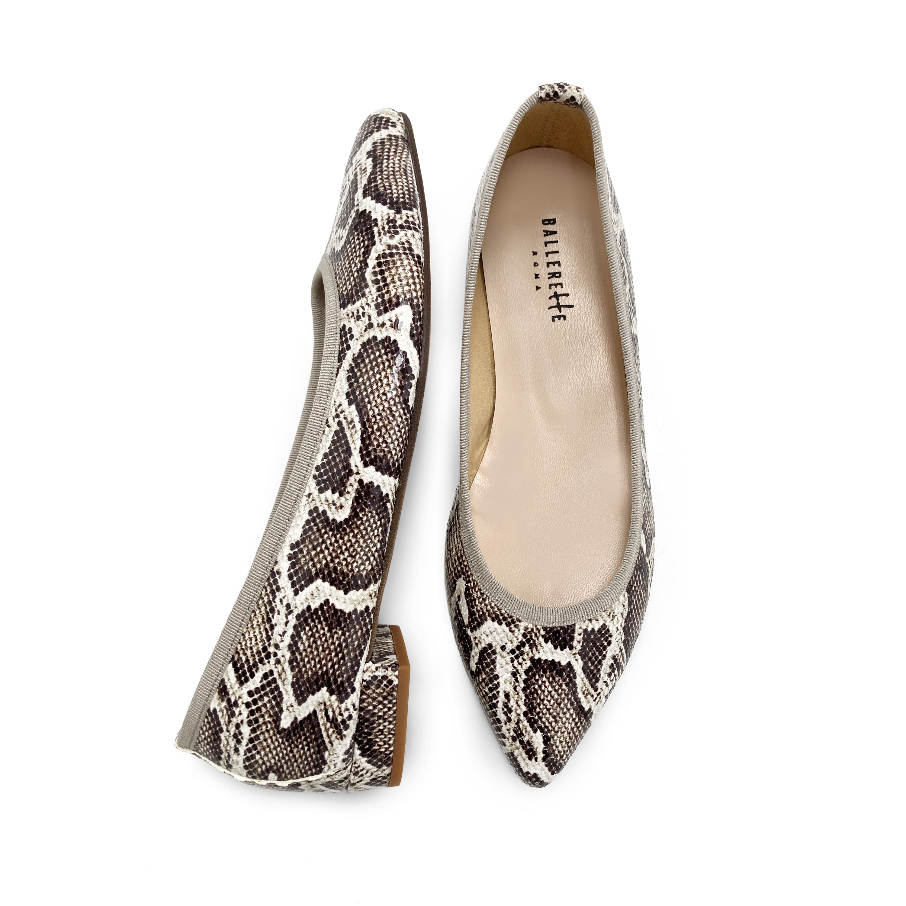 Pointed-toe animal print python-effect leather ballet flats