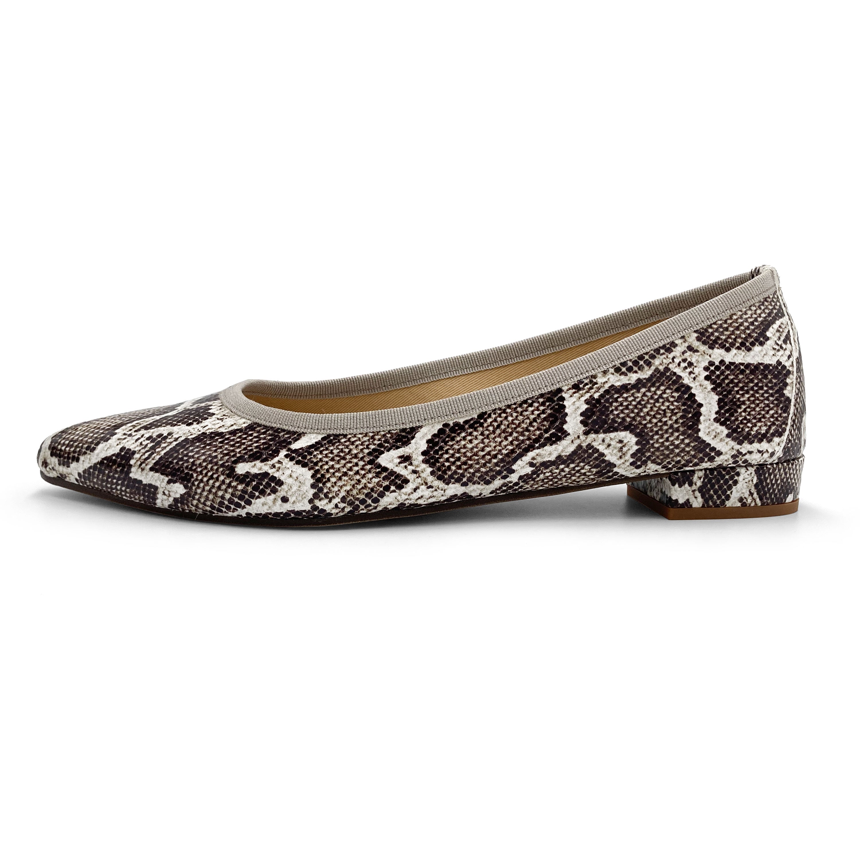 Pointed-toe animal print python-effect leather ballet flats