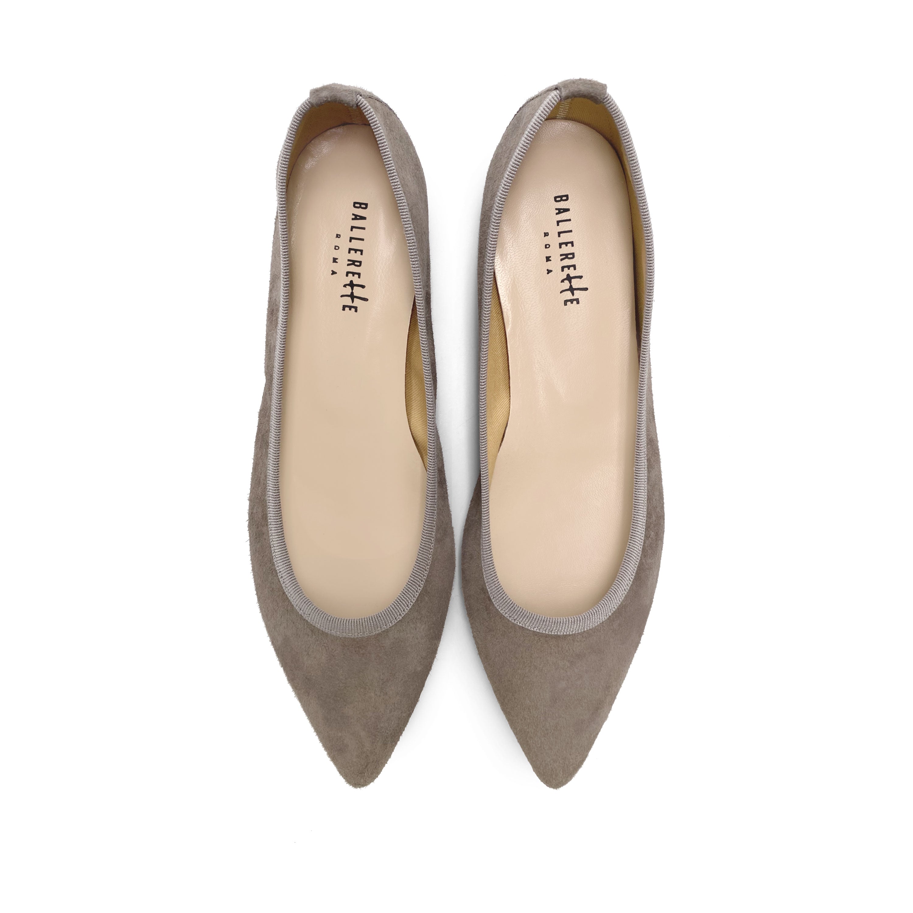 Pointed toe taupe suede ballet flats