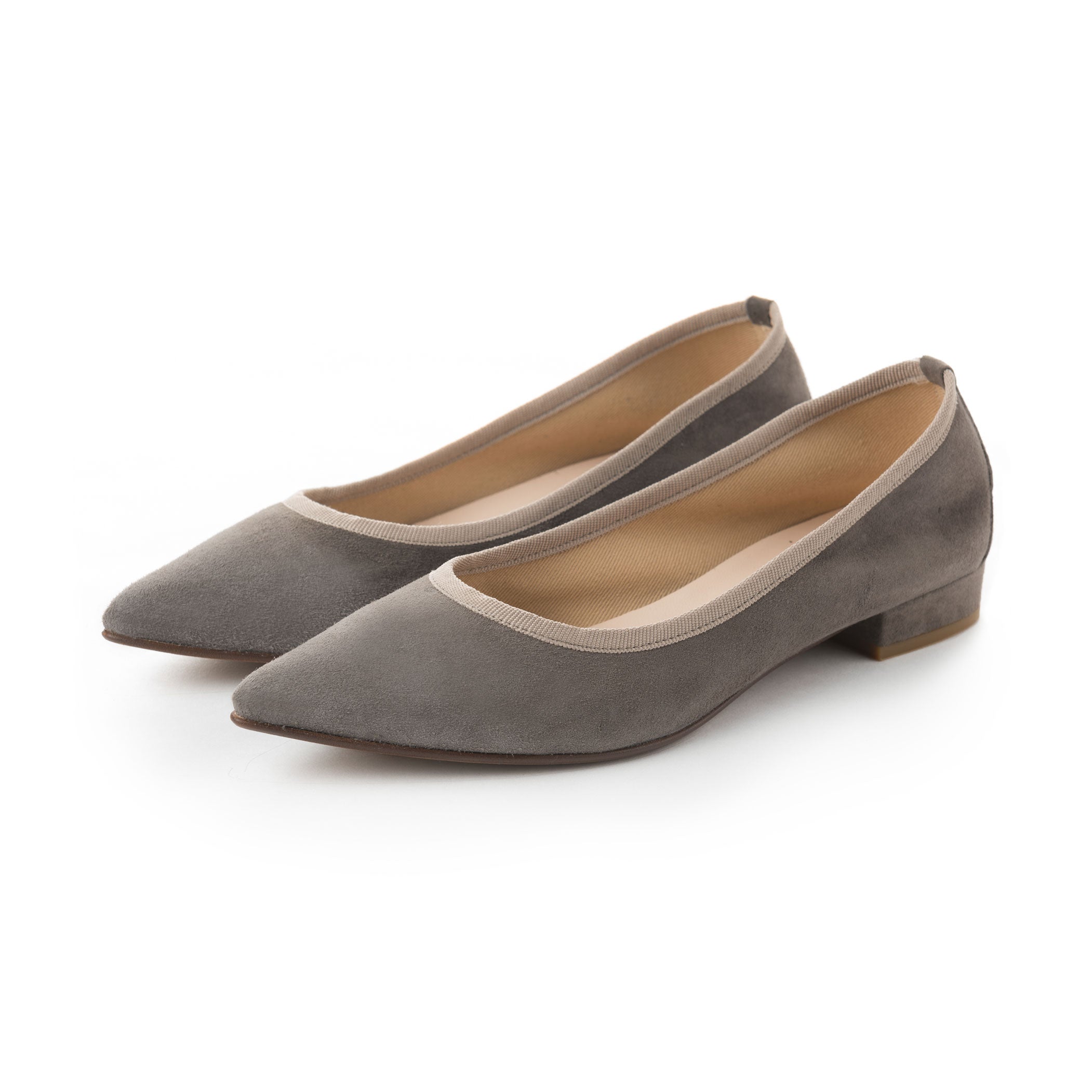 Pointed toe taupe suede ballet flats