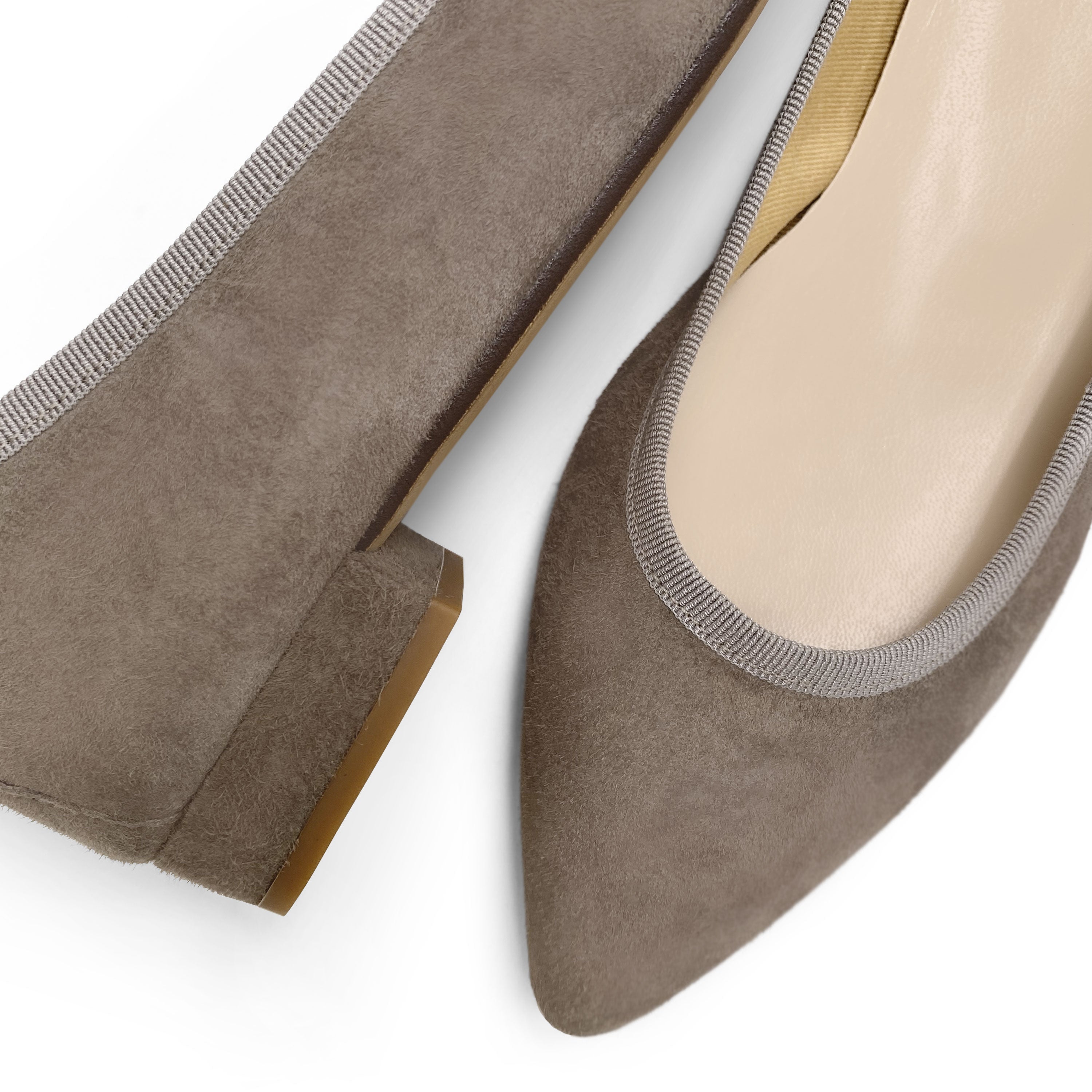 Pointed toe taupe suede ballet flats