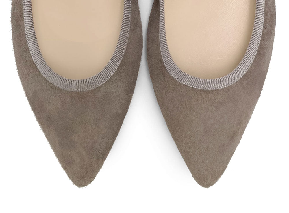 Pointed toe taupe suede ballet flats