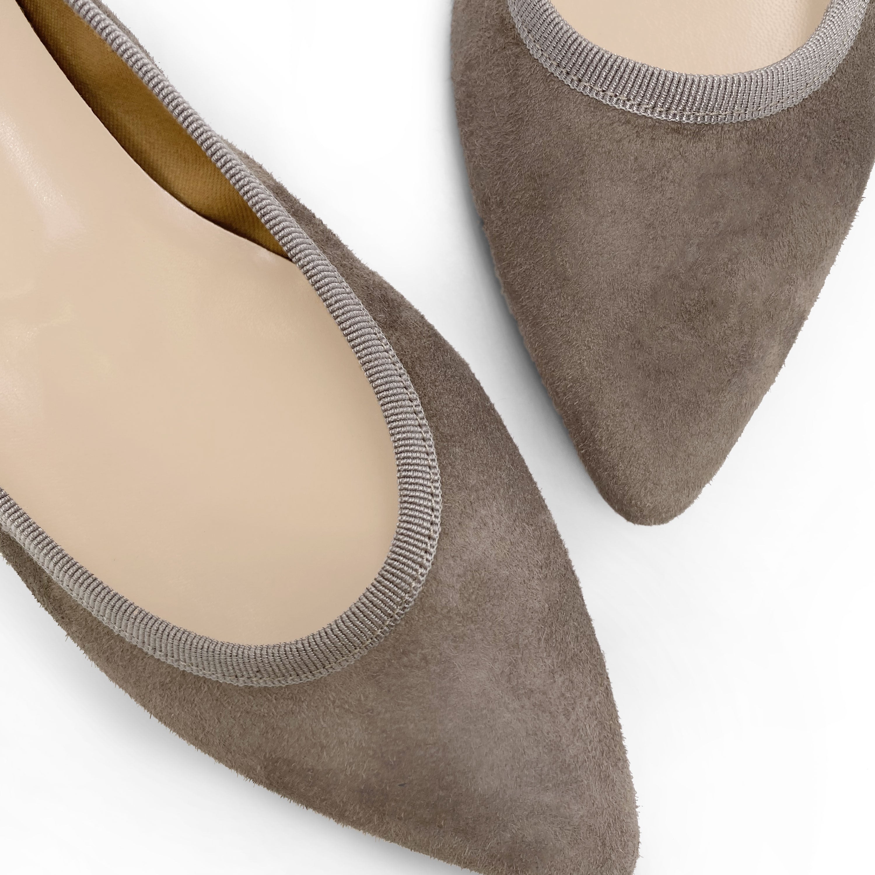 Pointed toe taupe suede ballet flats