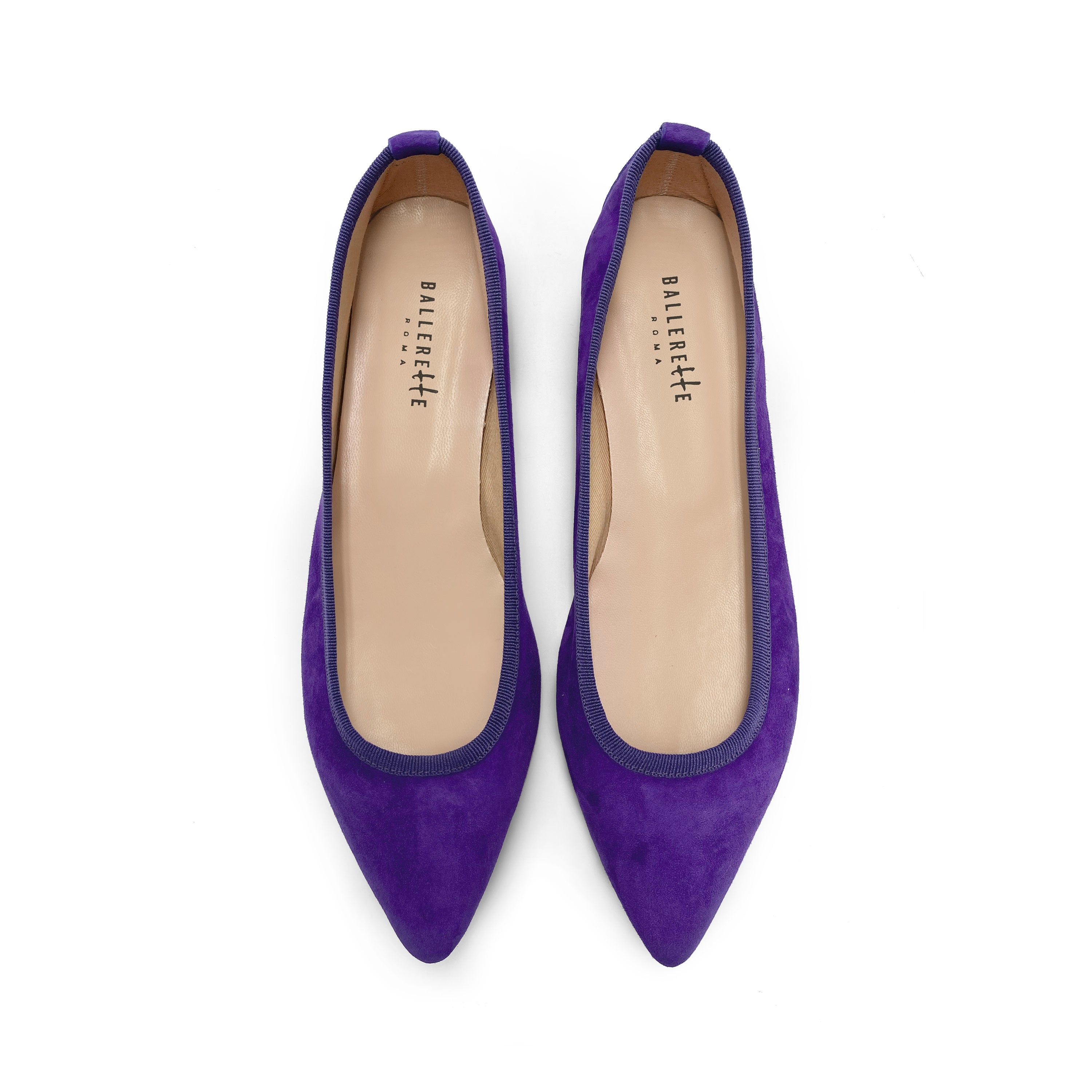 Pointed toe purple suede ballet flats