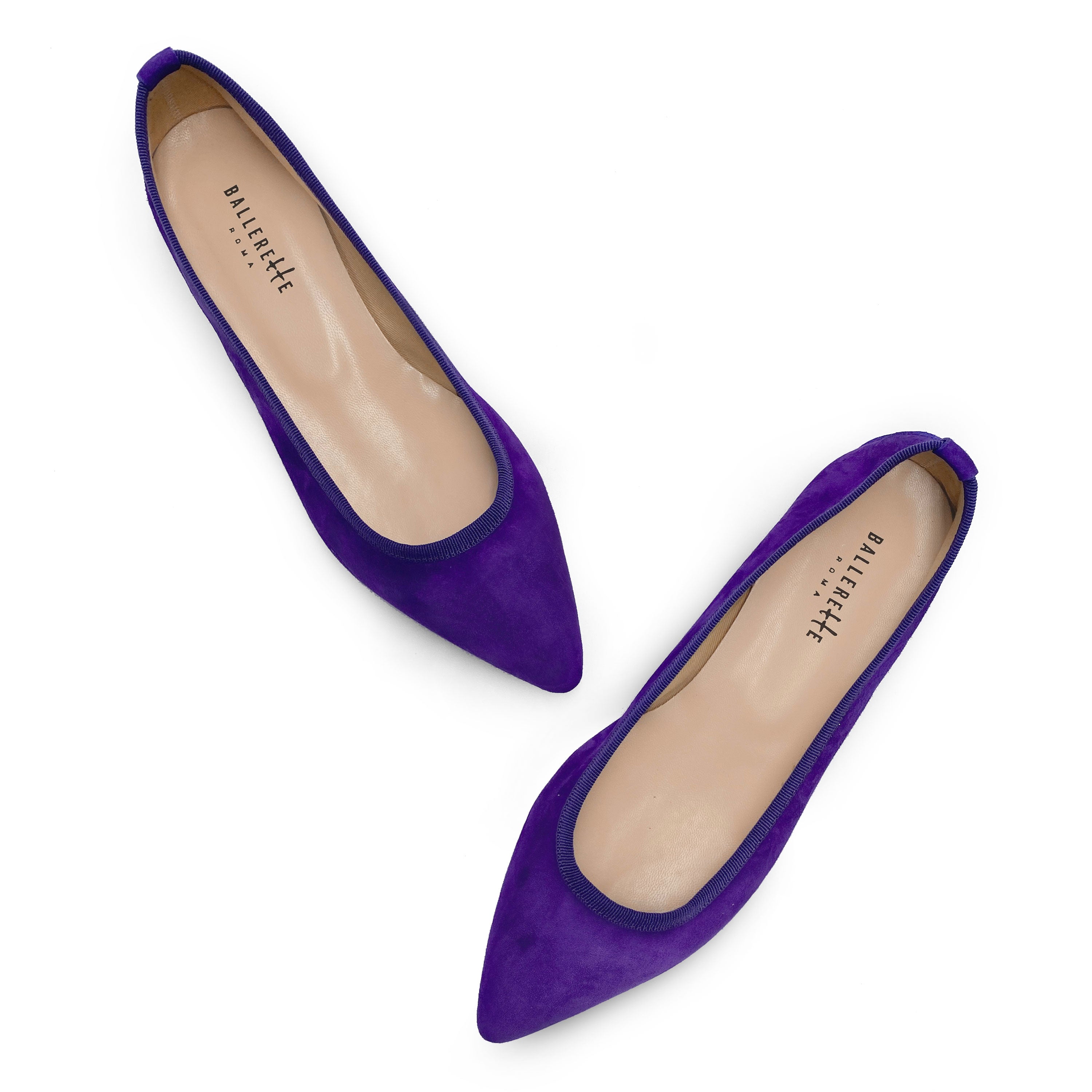 Pointed toe purple suede ballet flats