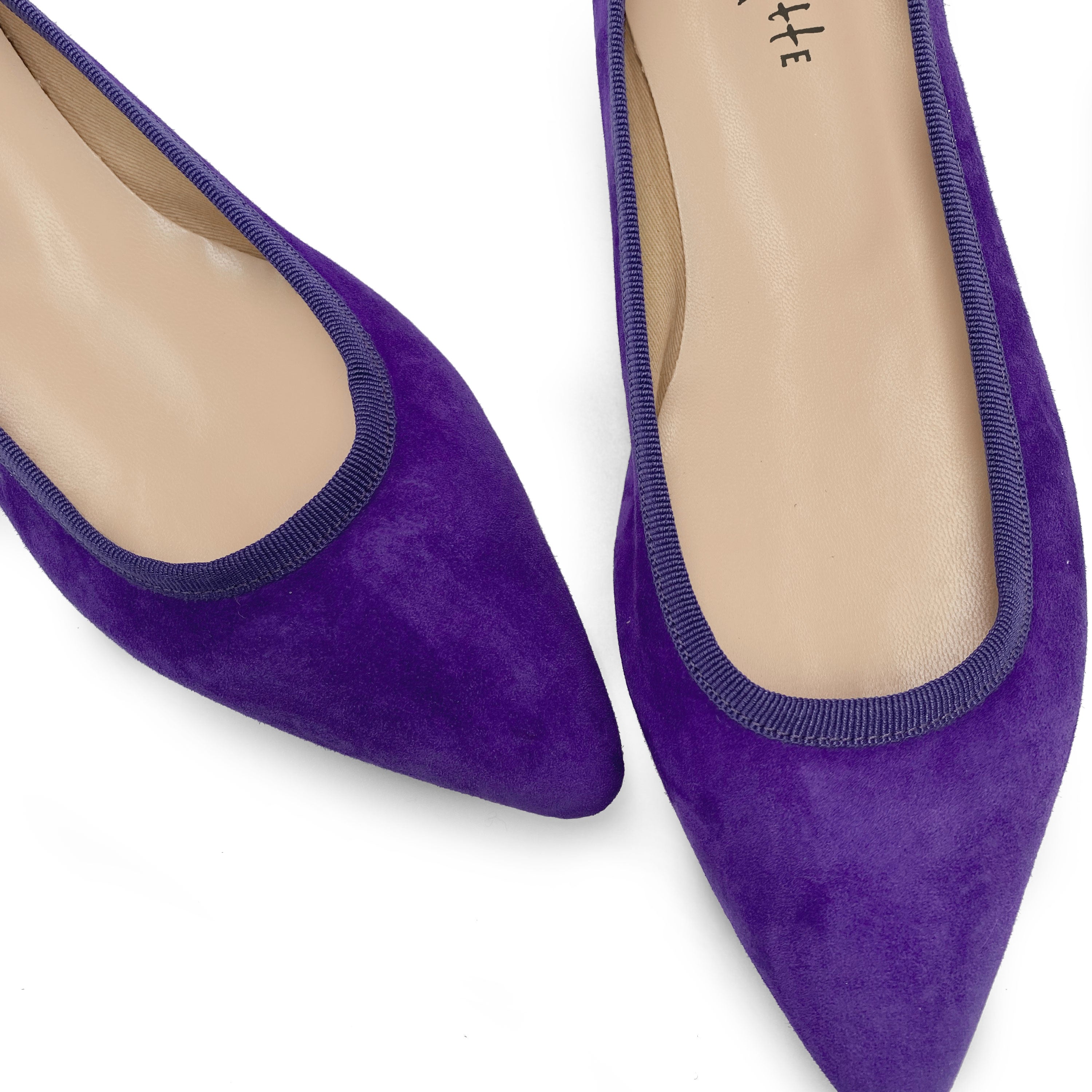 Pointed toe purple suede ballet flats