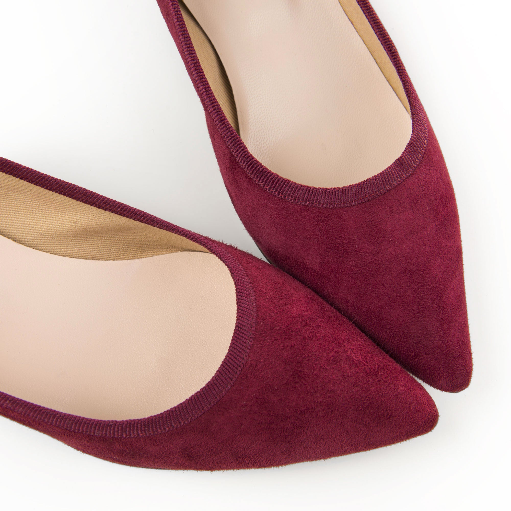 Pointed toe burgundy suede ballet flats