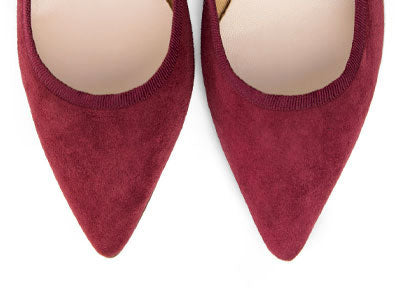 Pointed toe burgundy suede ballet flats