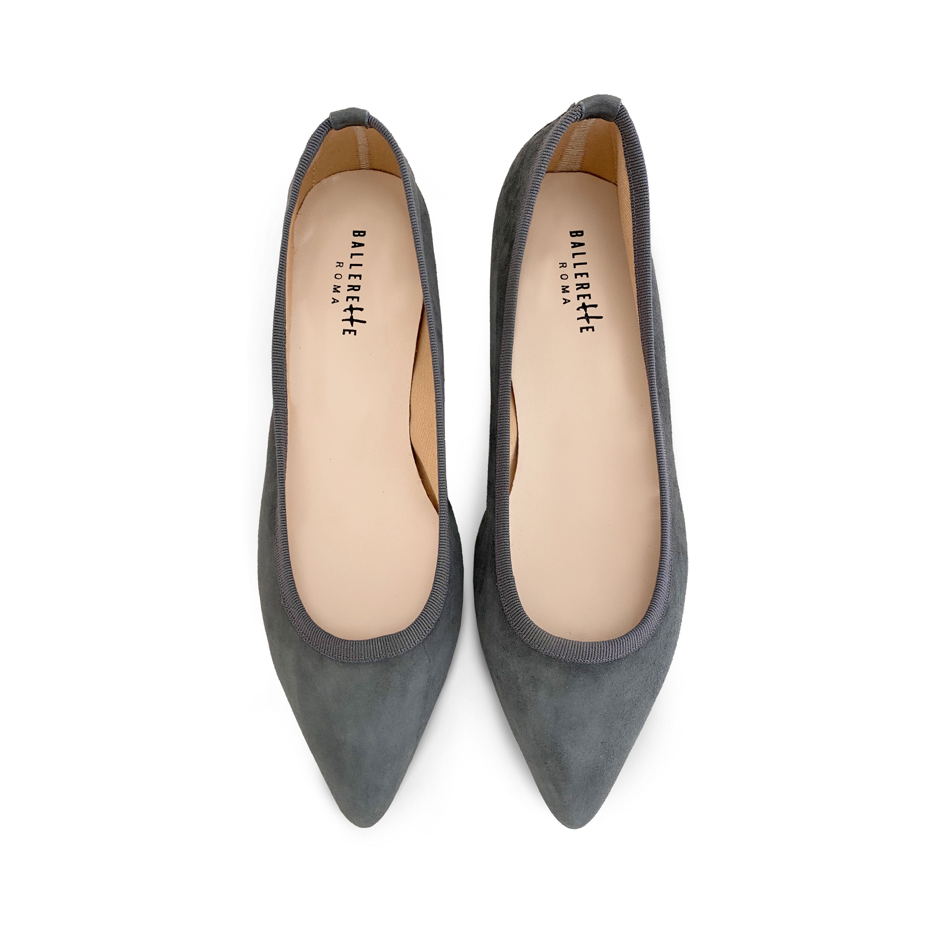 Pointed toe dark gray suede ballet flats