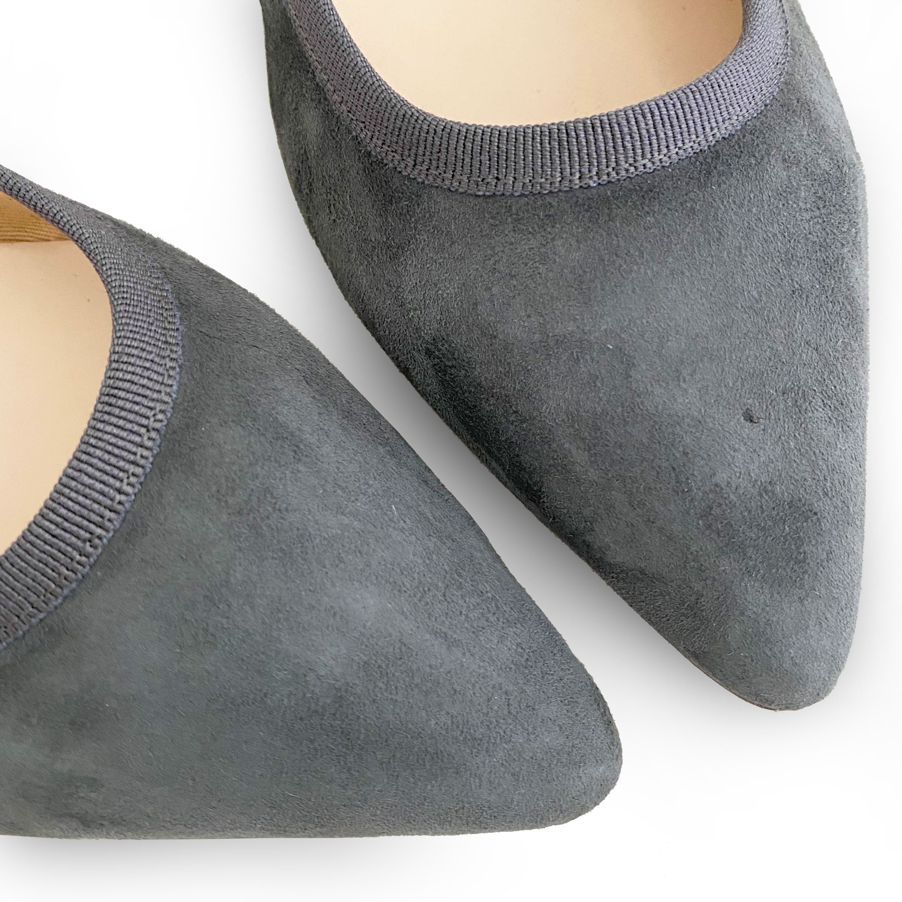 Pointed toe dark gray suede ballet flats